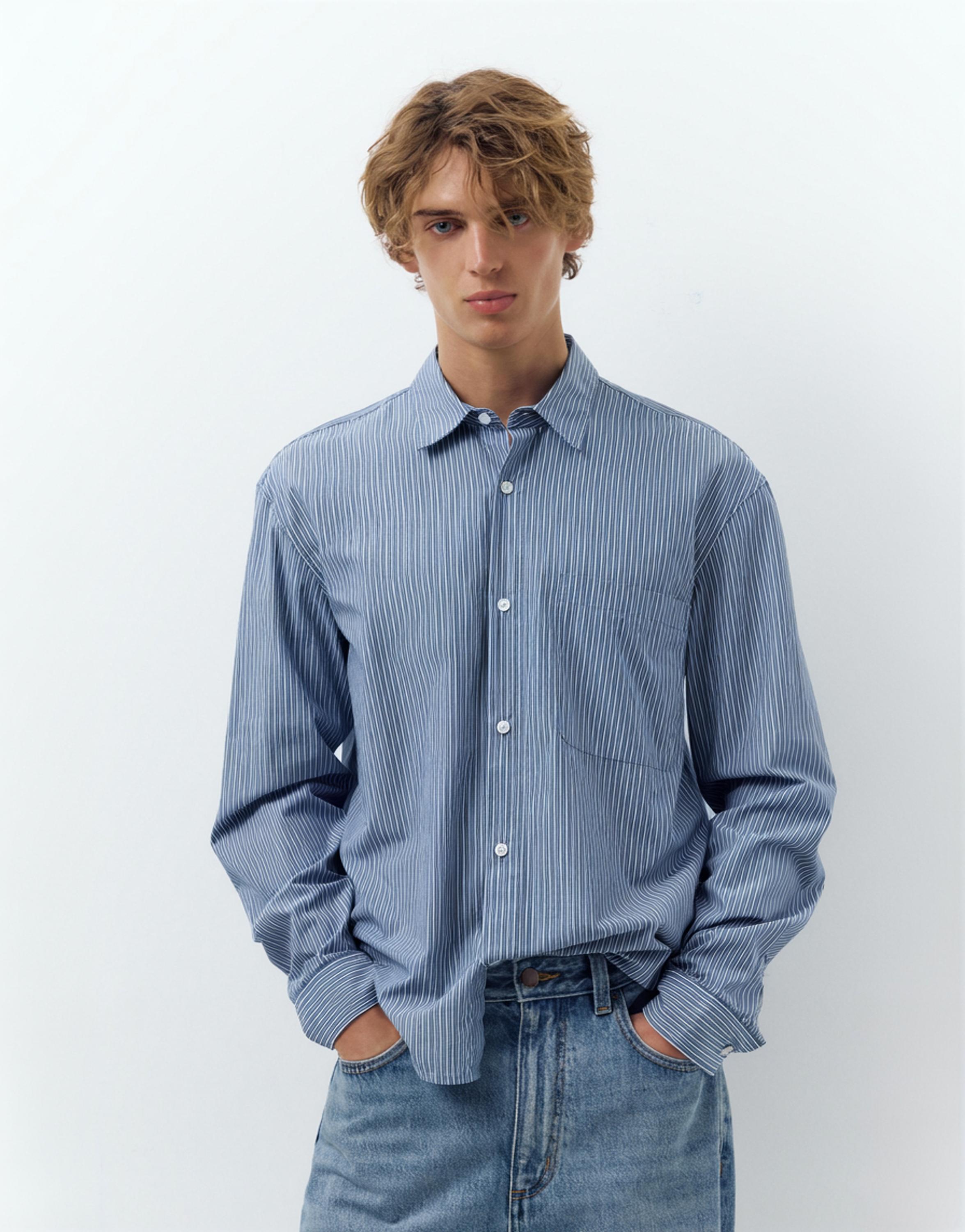 Striped long sleeve shirt — Pale blue