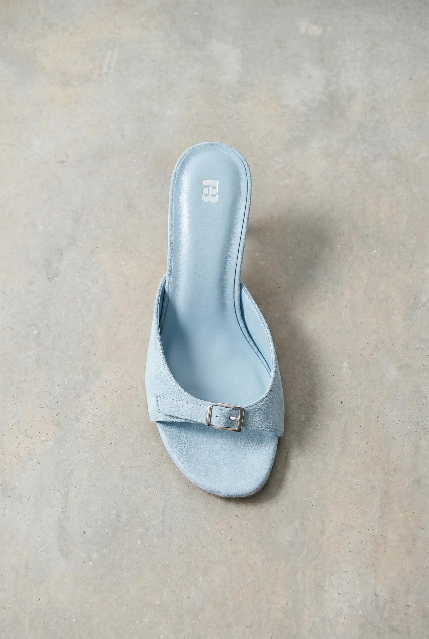 Leather buckled heeled mules — Blue