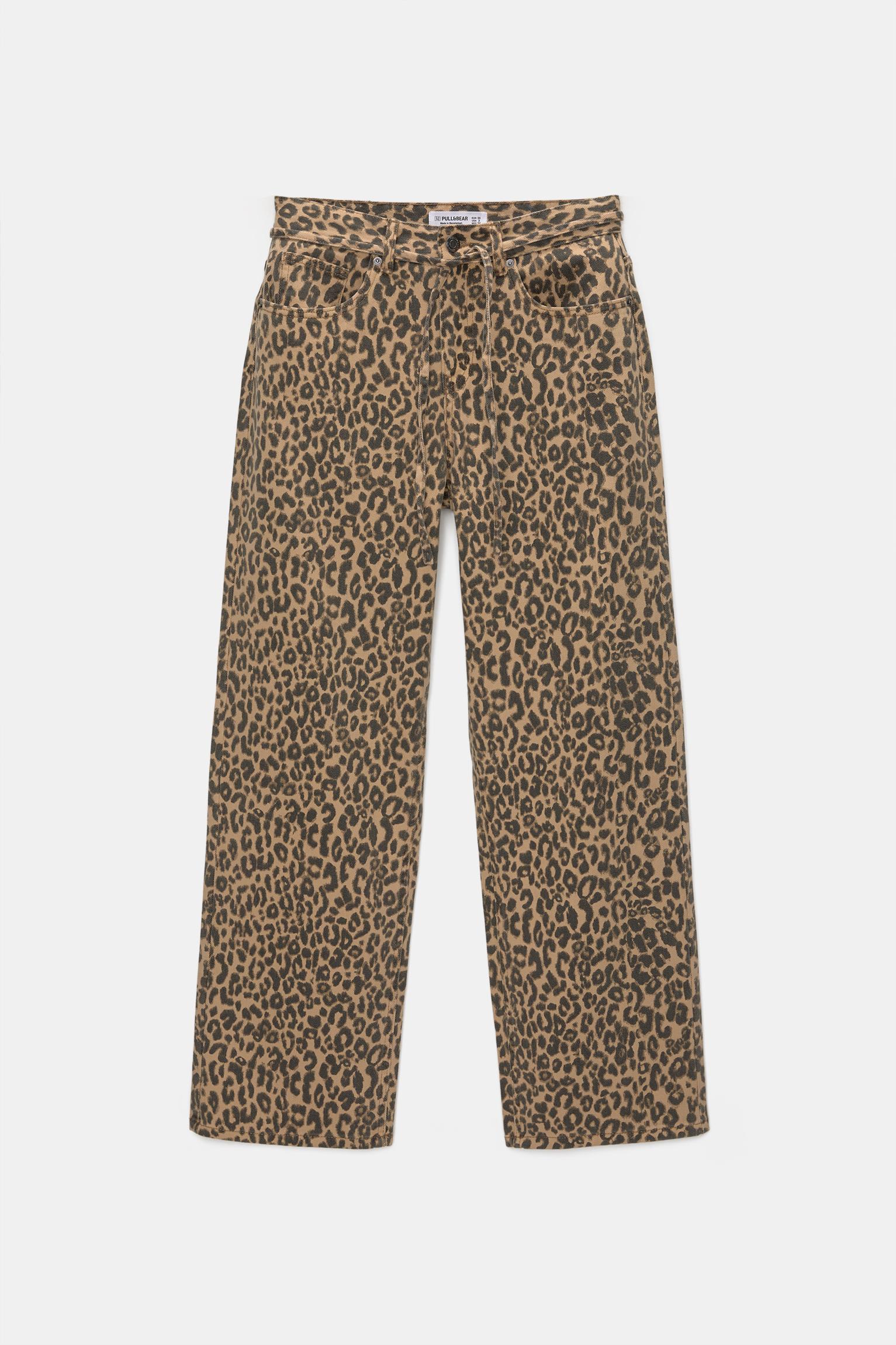 Leopar desenli baggy jean