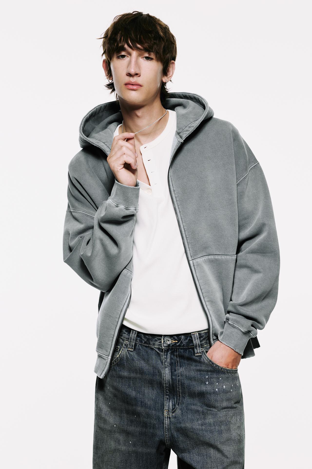 STWD hood zip-up sweatshirt — Grey