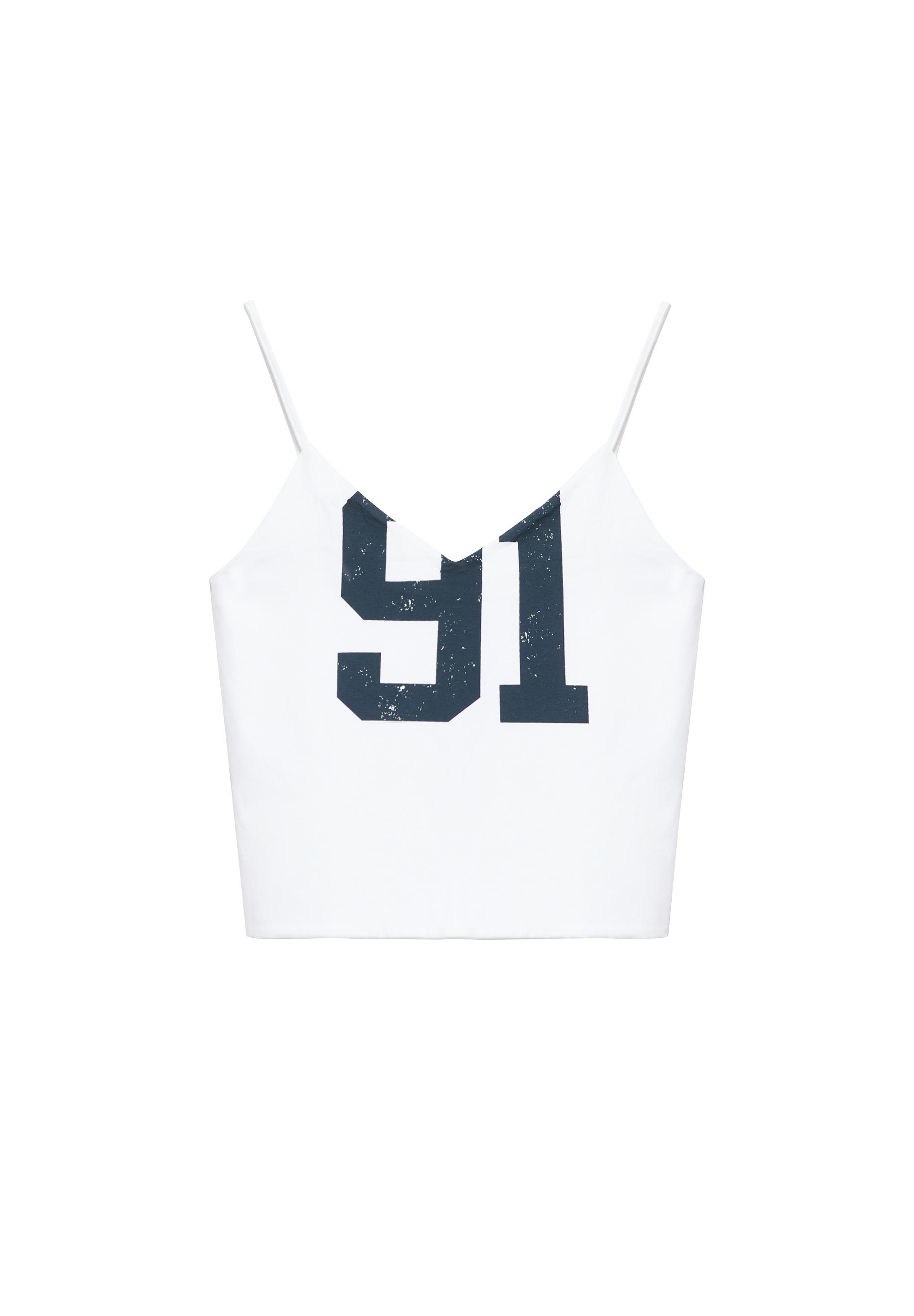 Number graphic strappy top — Ice