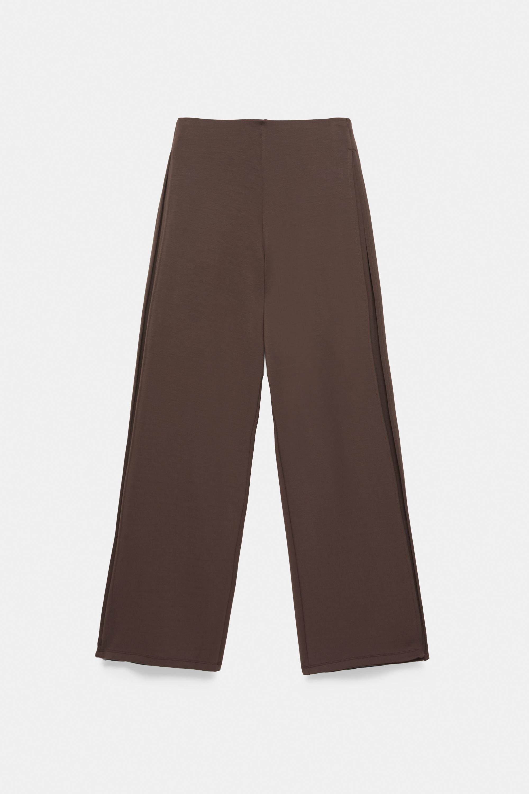 Straight-leg trousers with modal and pleat detail — Brown