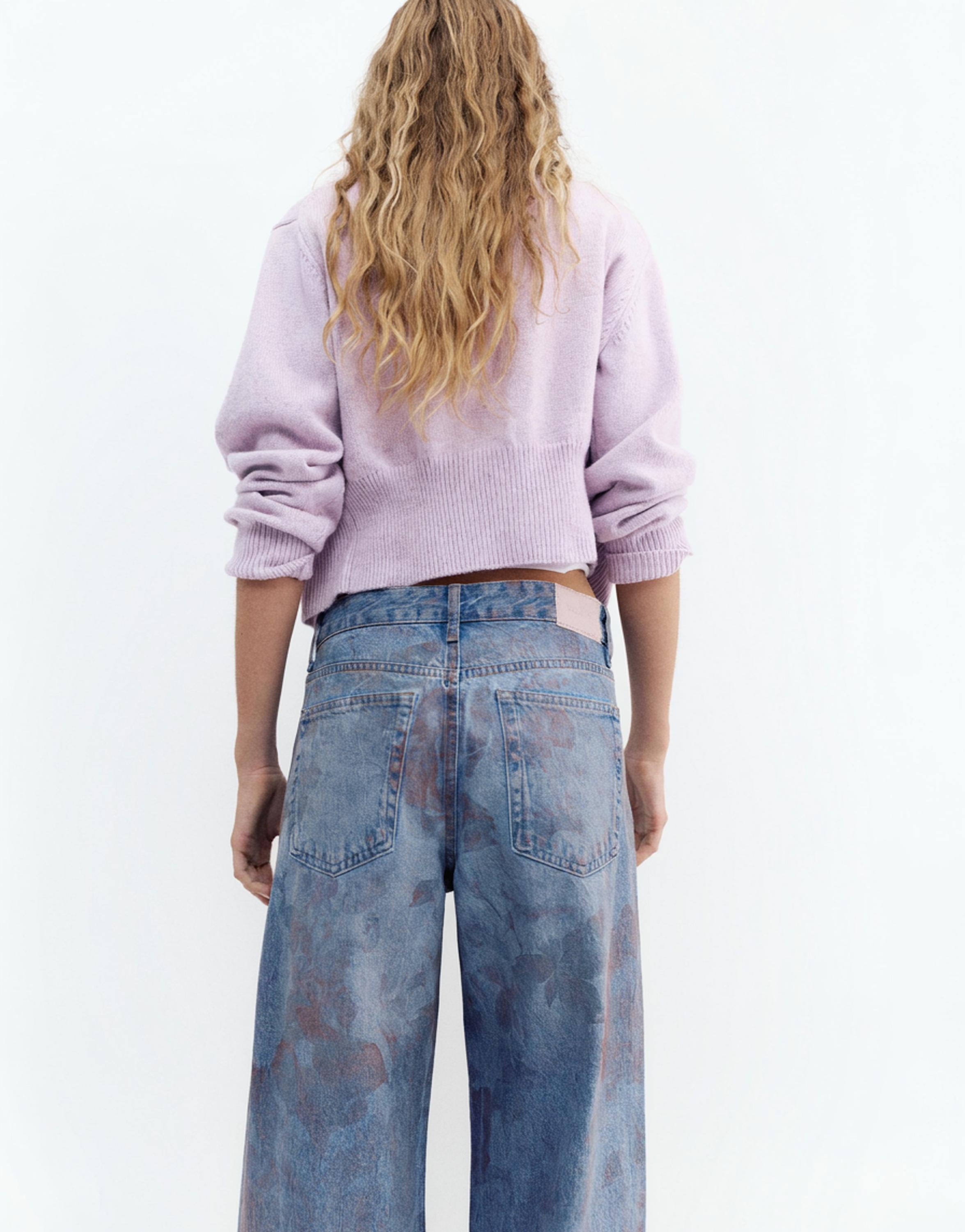 Floral baggy jeans — Medium blue