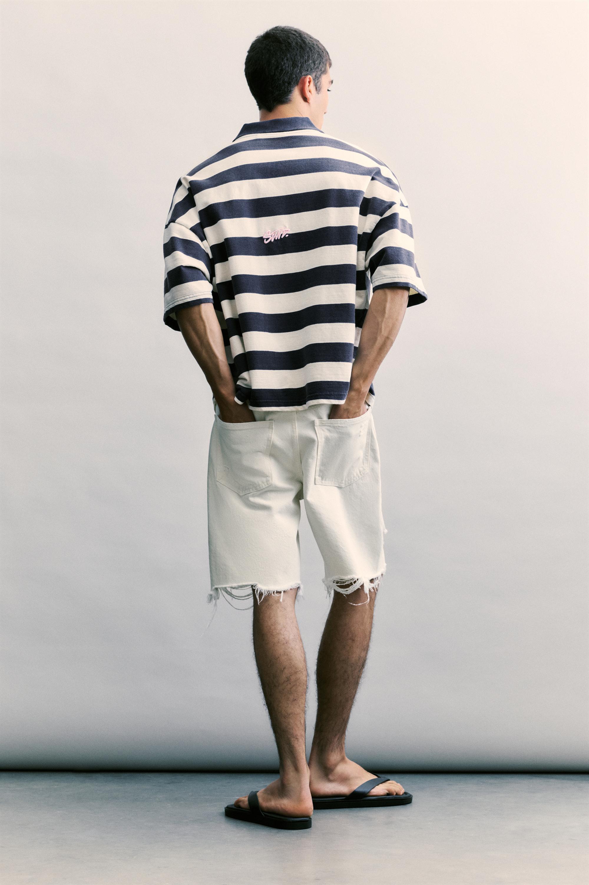 Straight-leg denim Bermuda shorts — Ecru