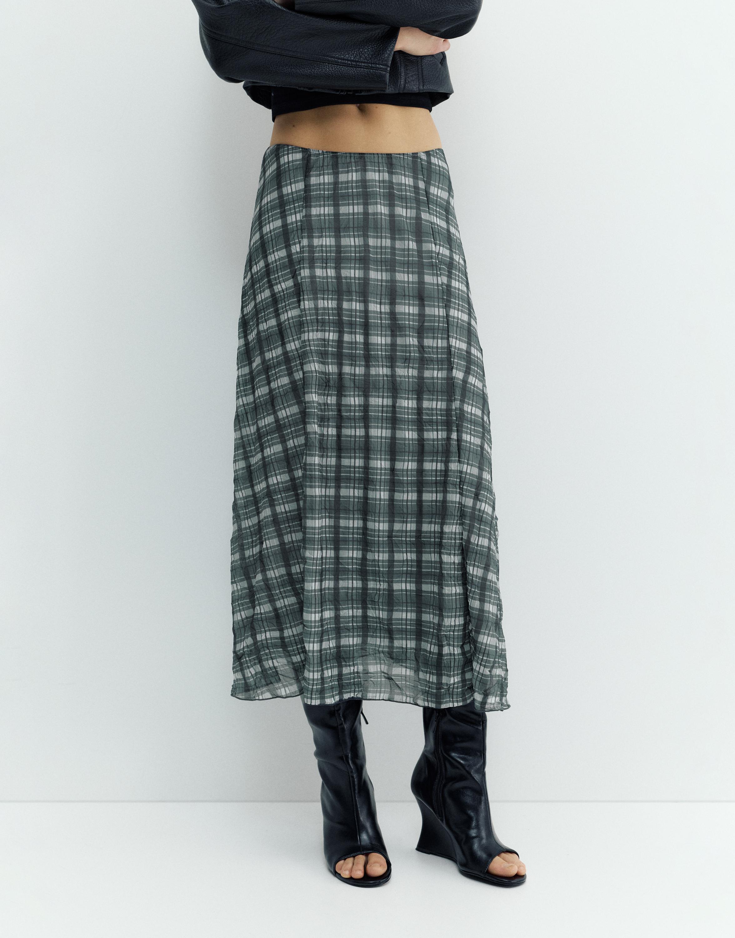 Kareli midi etek - Görsel 8