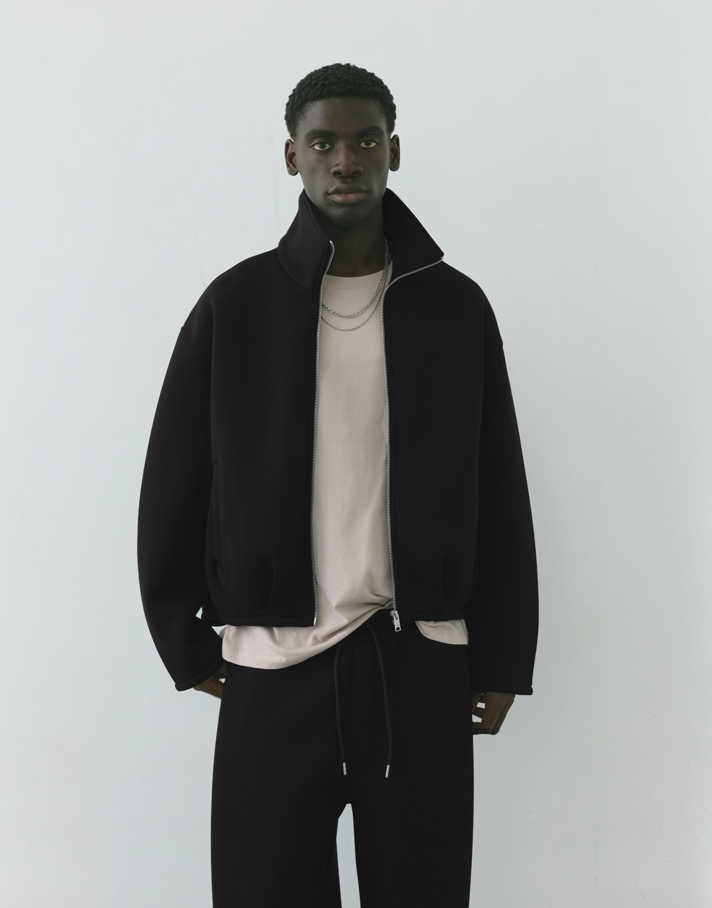 Neoprene-effect zip-up jacket — Black
