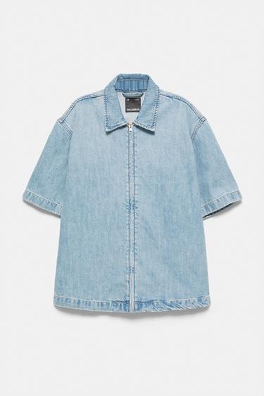 Short sleeve zipped denim shirt — Pale indigo 5