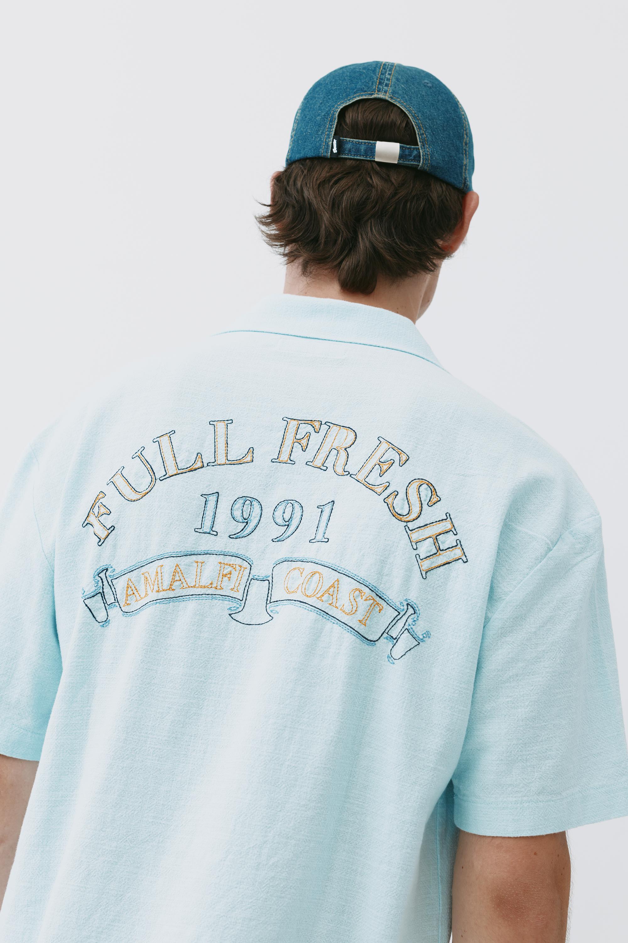 Short sleeve embroidered shirt — Pale blue