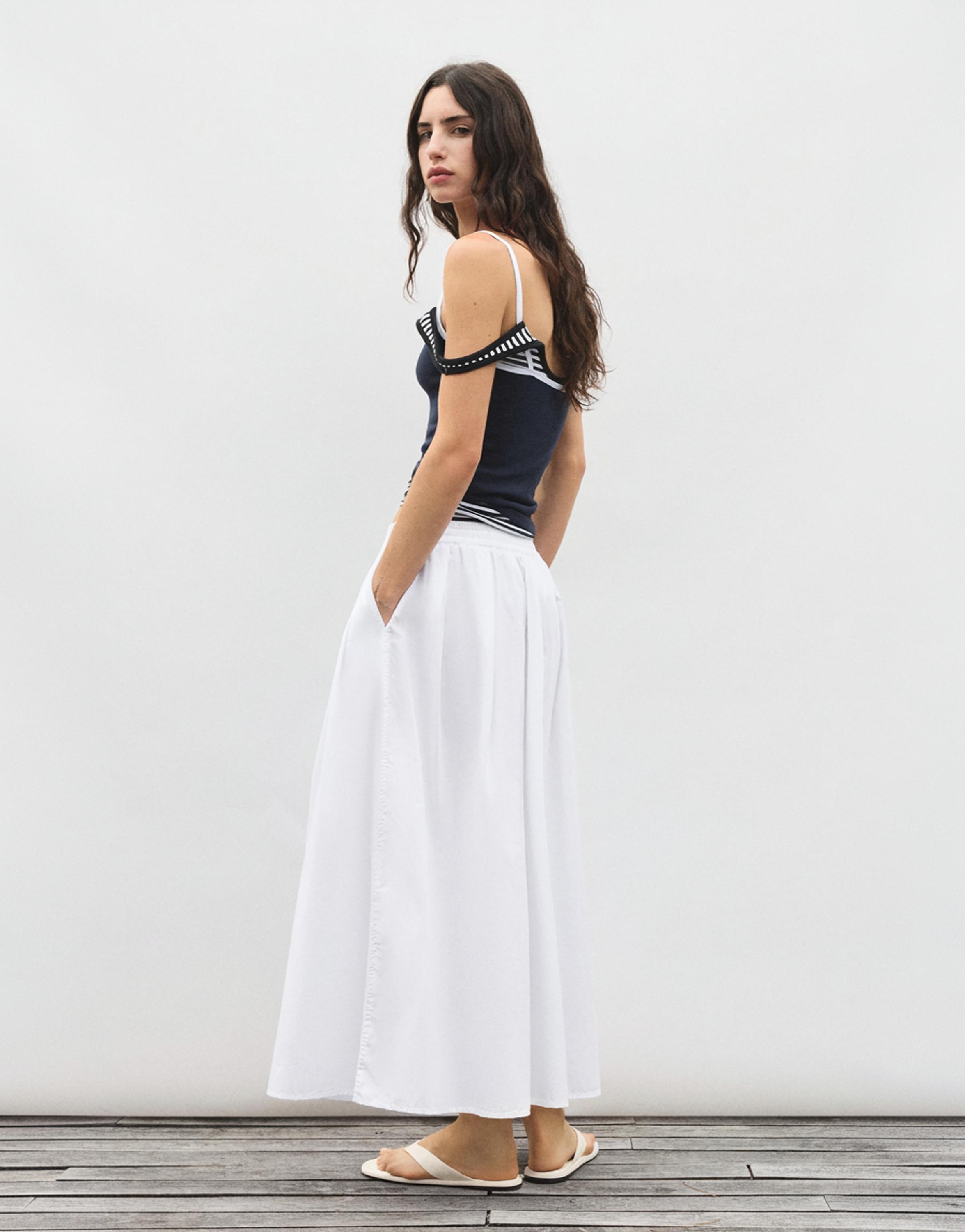 Long poplin skirt — White