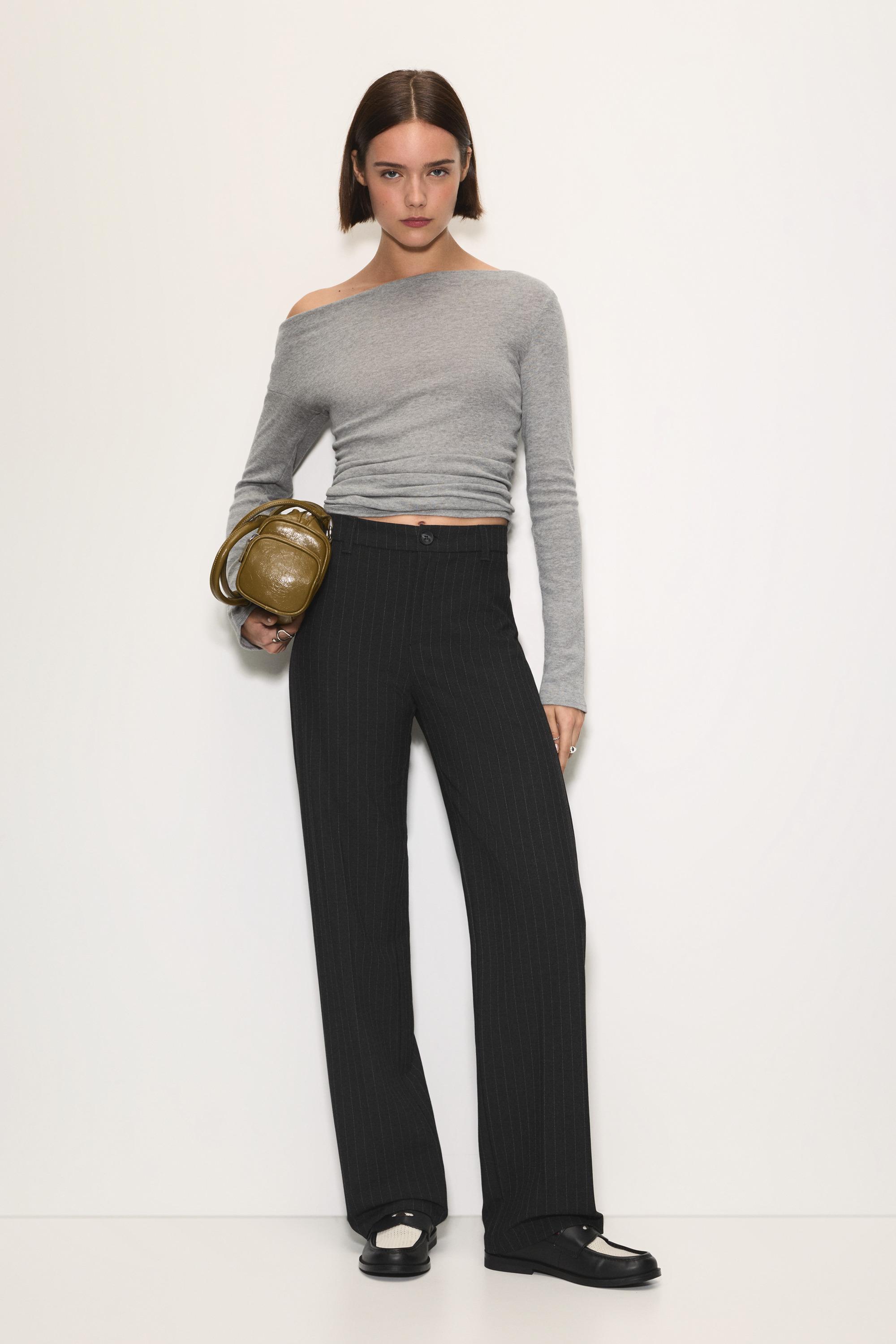 Smart high-waist straight-leg trousers — Dark grey