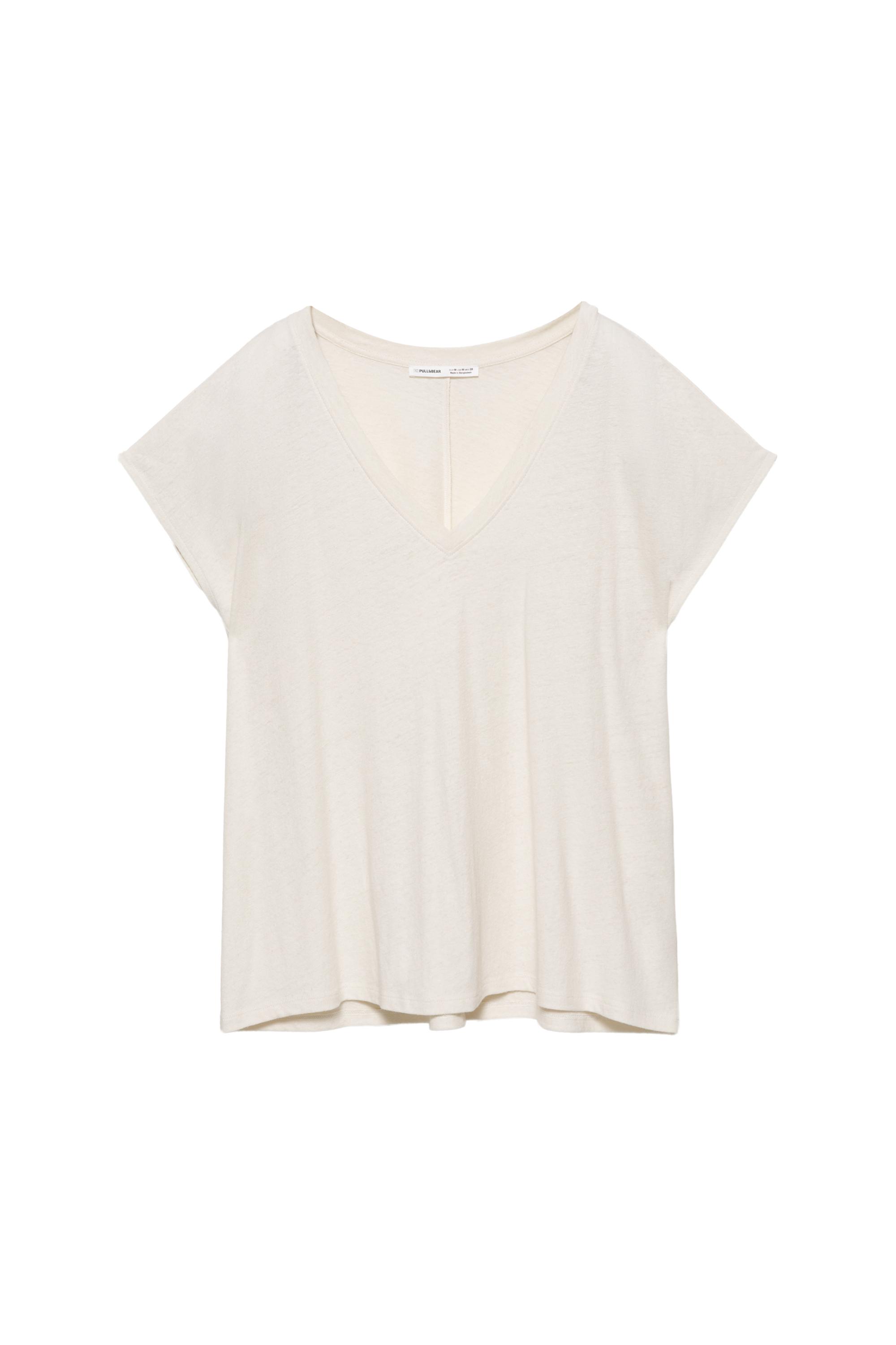 V yaka keten t-shirt