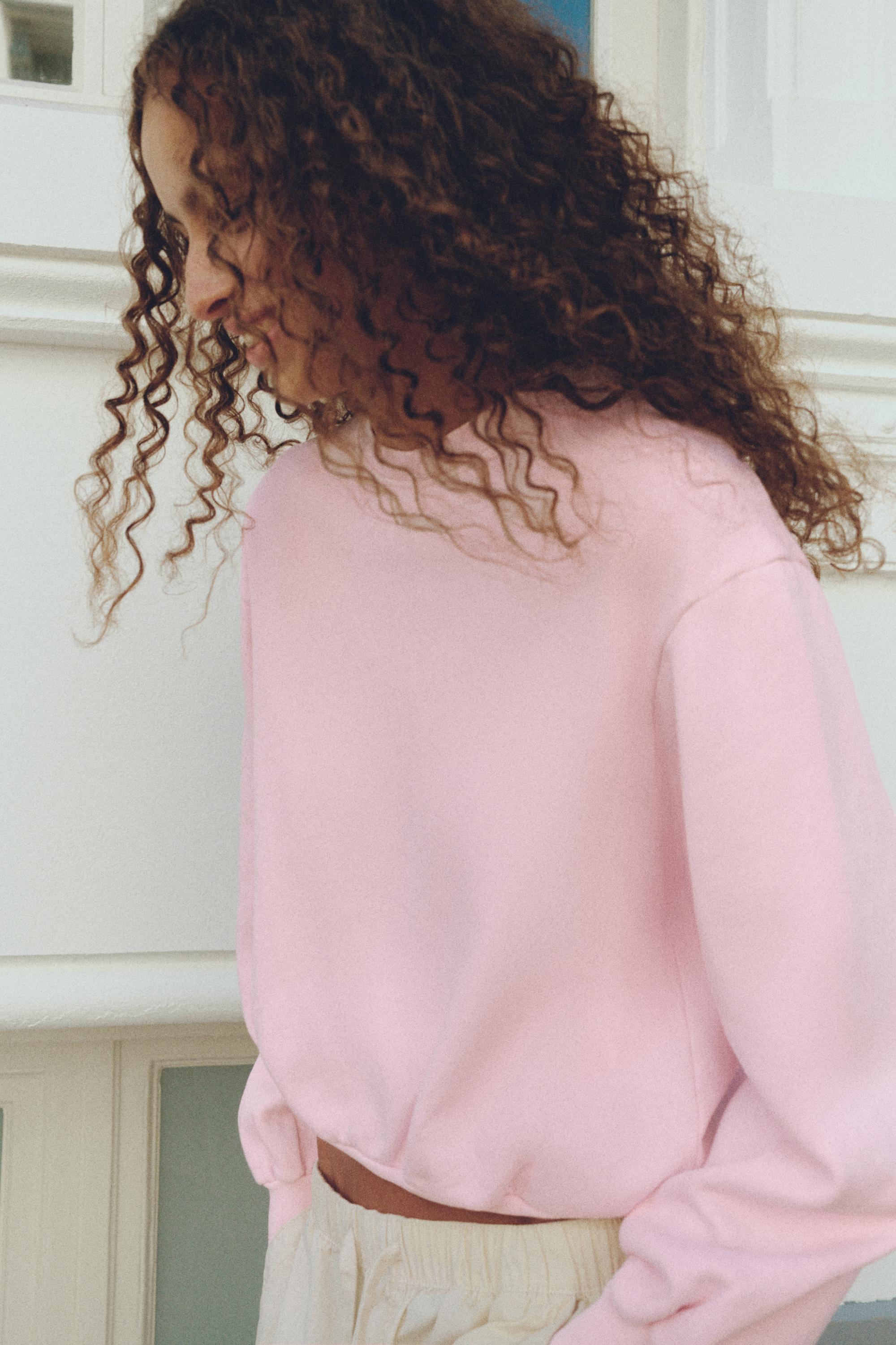 Cropped round neck sweatshirt — Pink