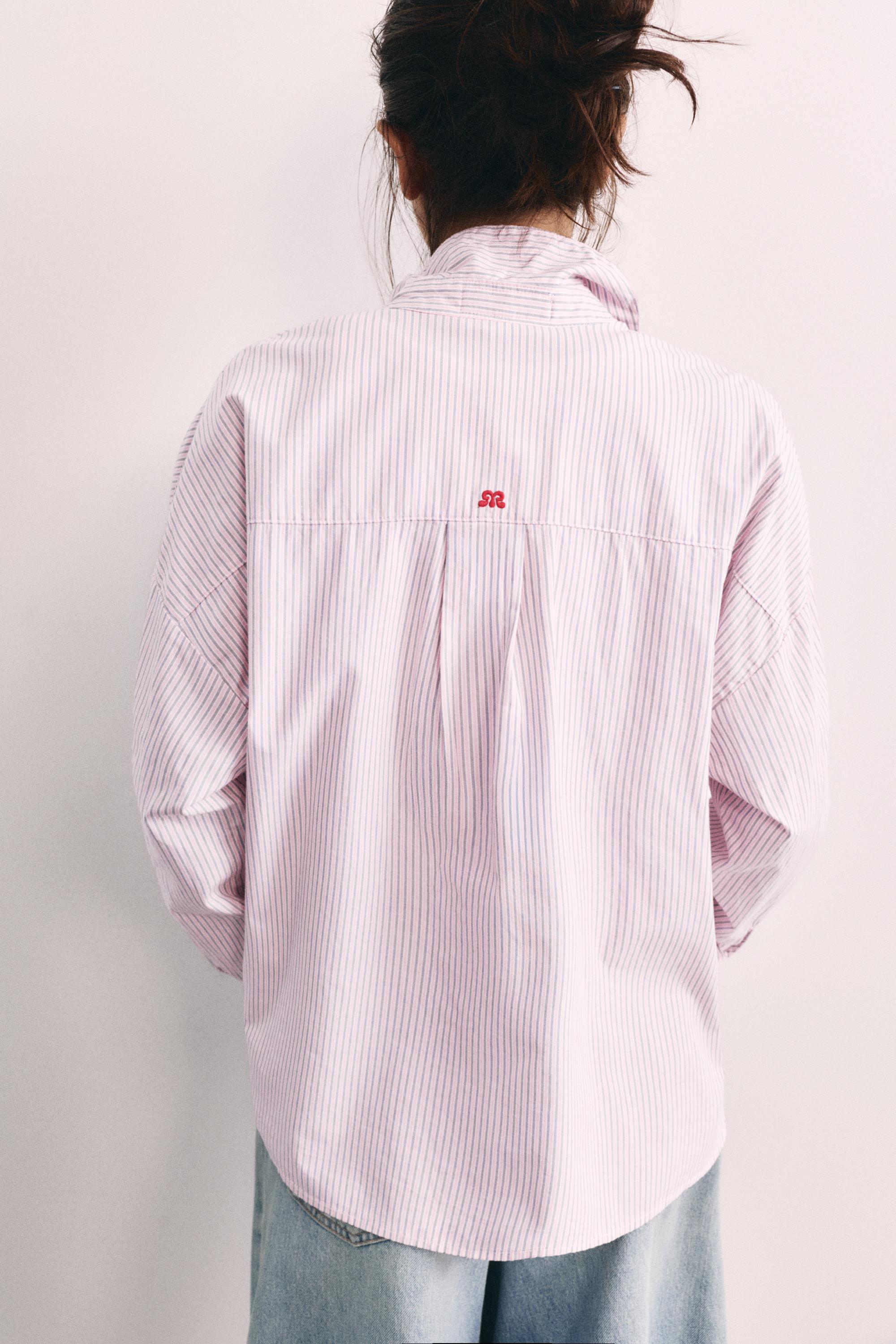 Embroidered striped shirt — Pastel pink