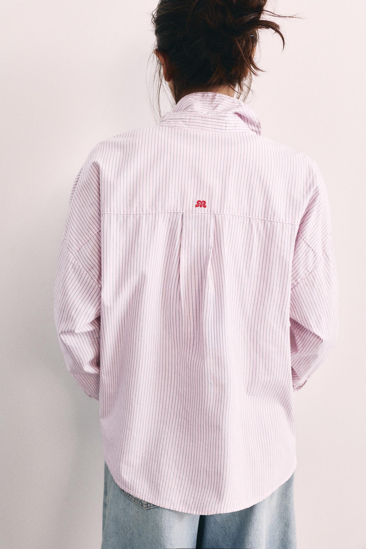 Embroidered striped shirt — Pastel pink