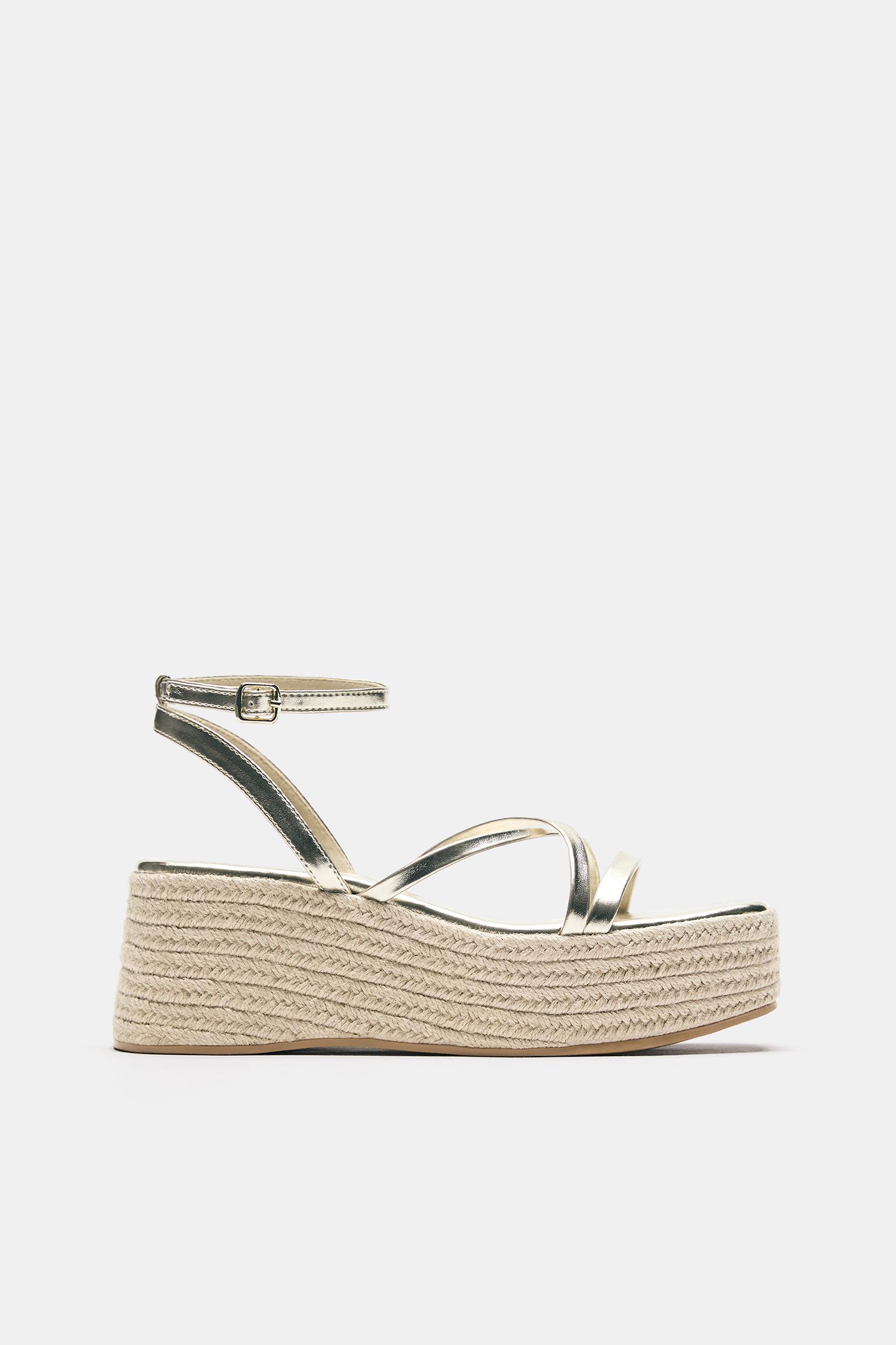 Gold strappy wedge sandals — Gold