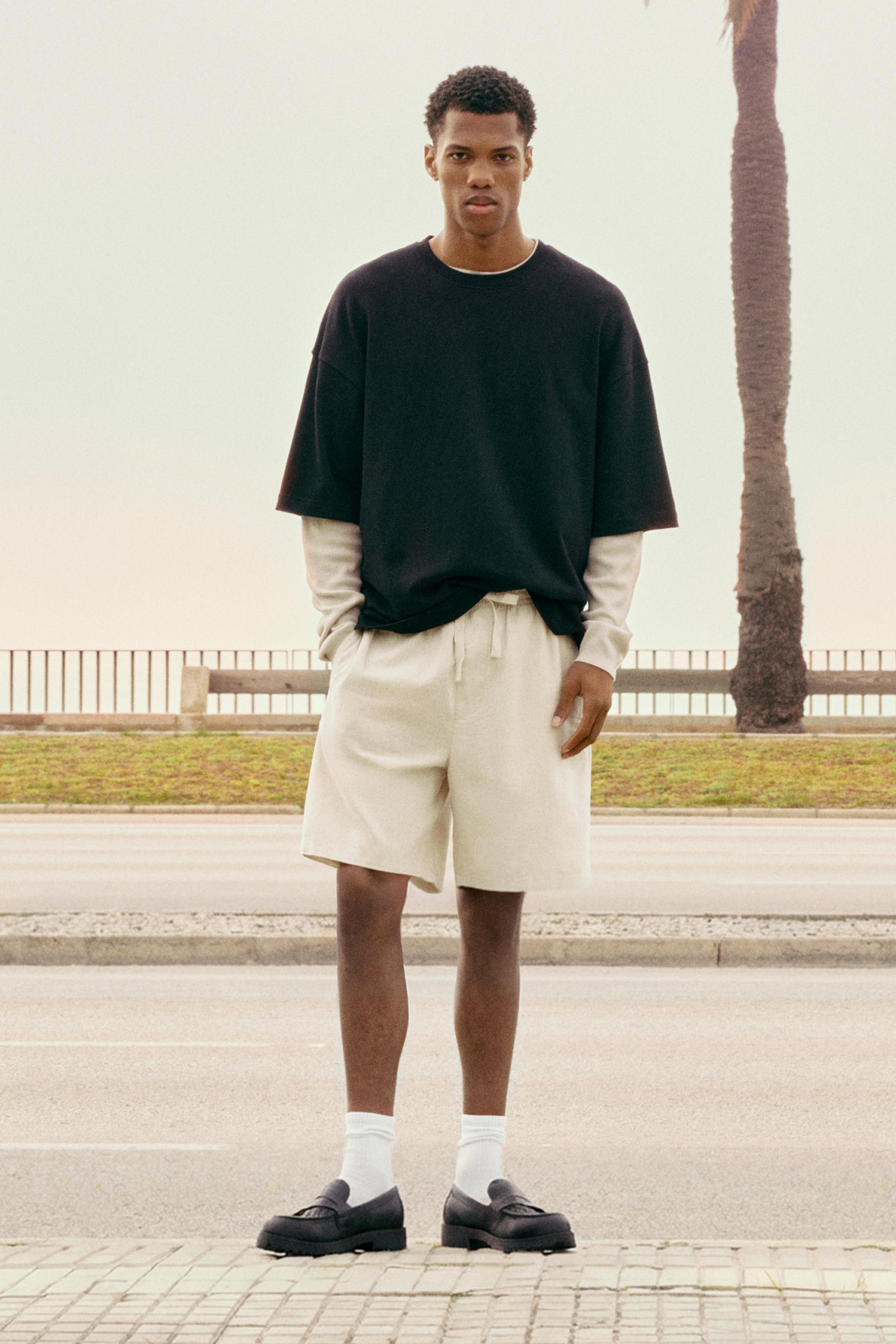 Linen blend Bermuda joggers — Off white