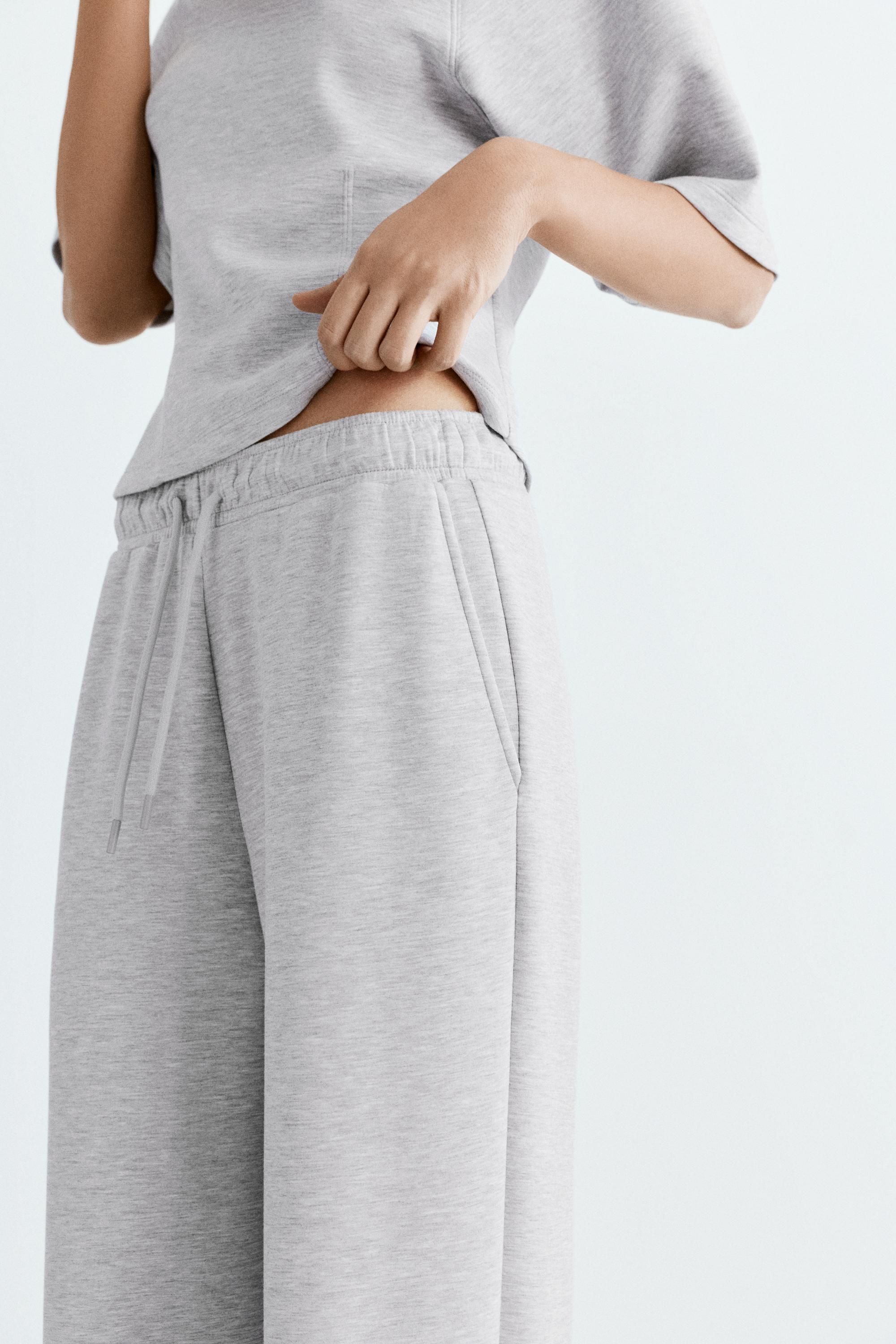 Soft-touch wide-leg trousers — Grey marl