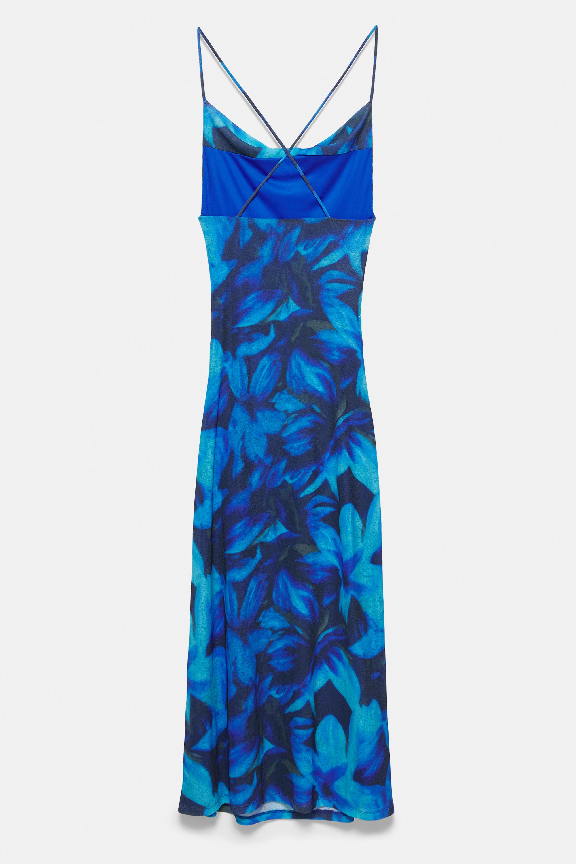 Floral strappy midi dress — Deep blue