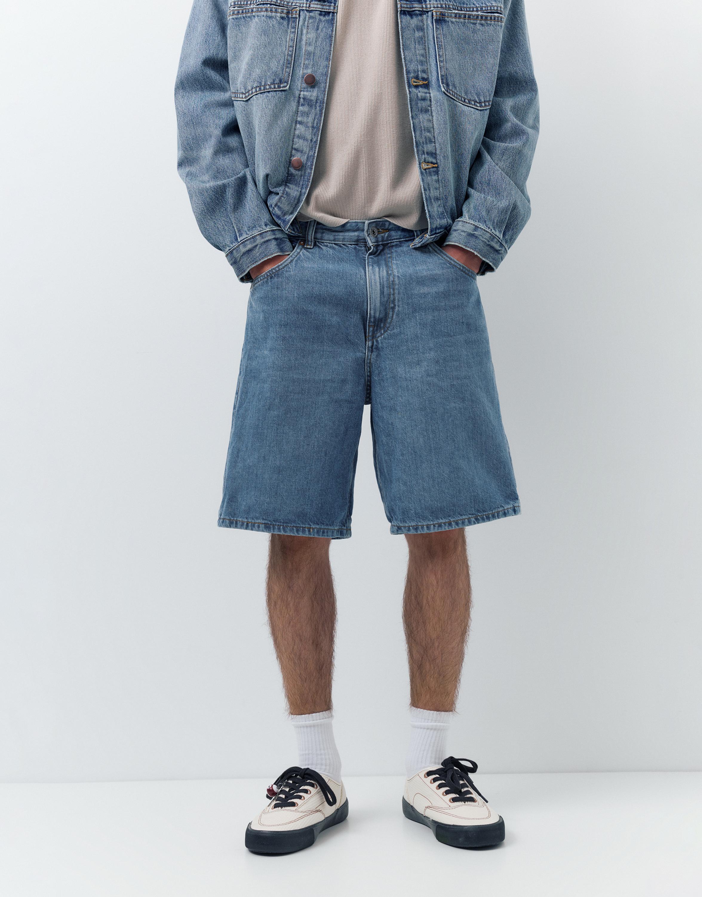 Baggy denim Bermuda shorts — Medium blue