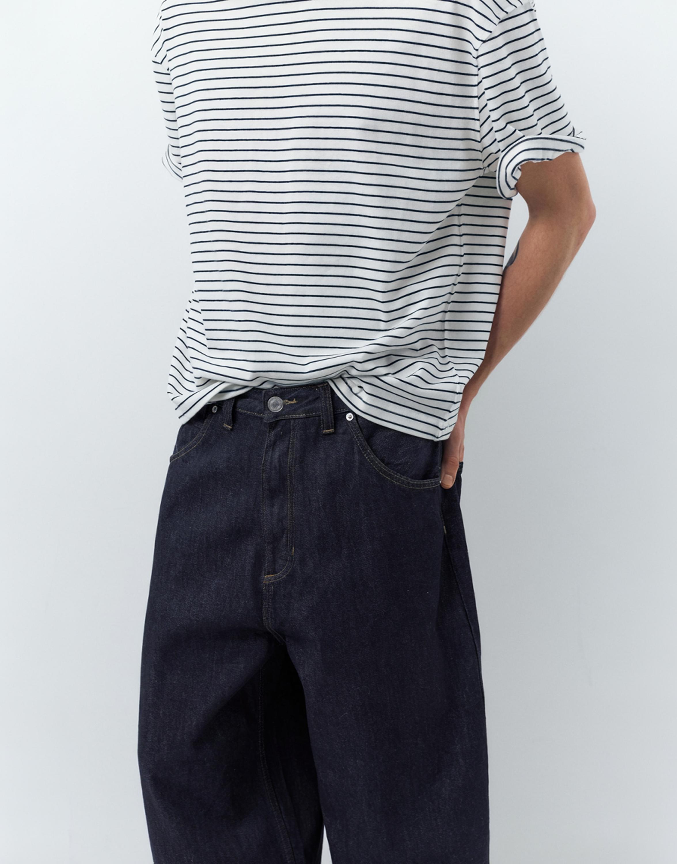Embroidered super baggy jeans — Navy