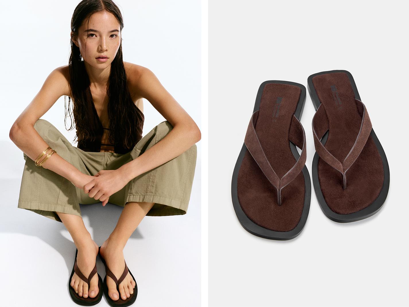 Flat leather sandals — Brown