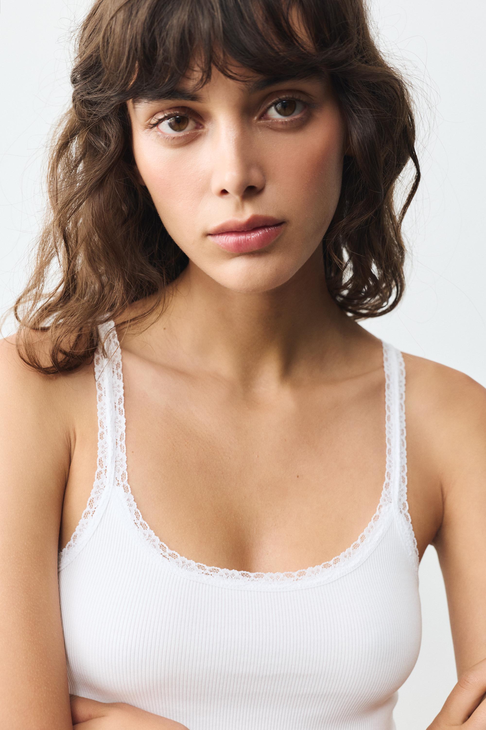 Lace-trim tank top — White