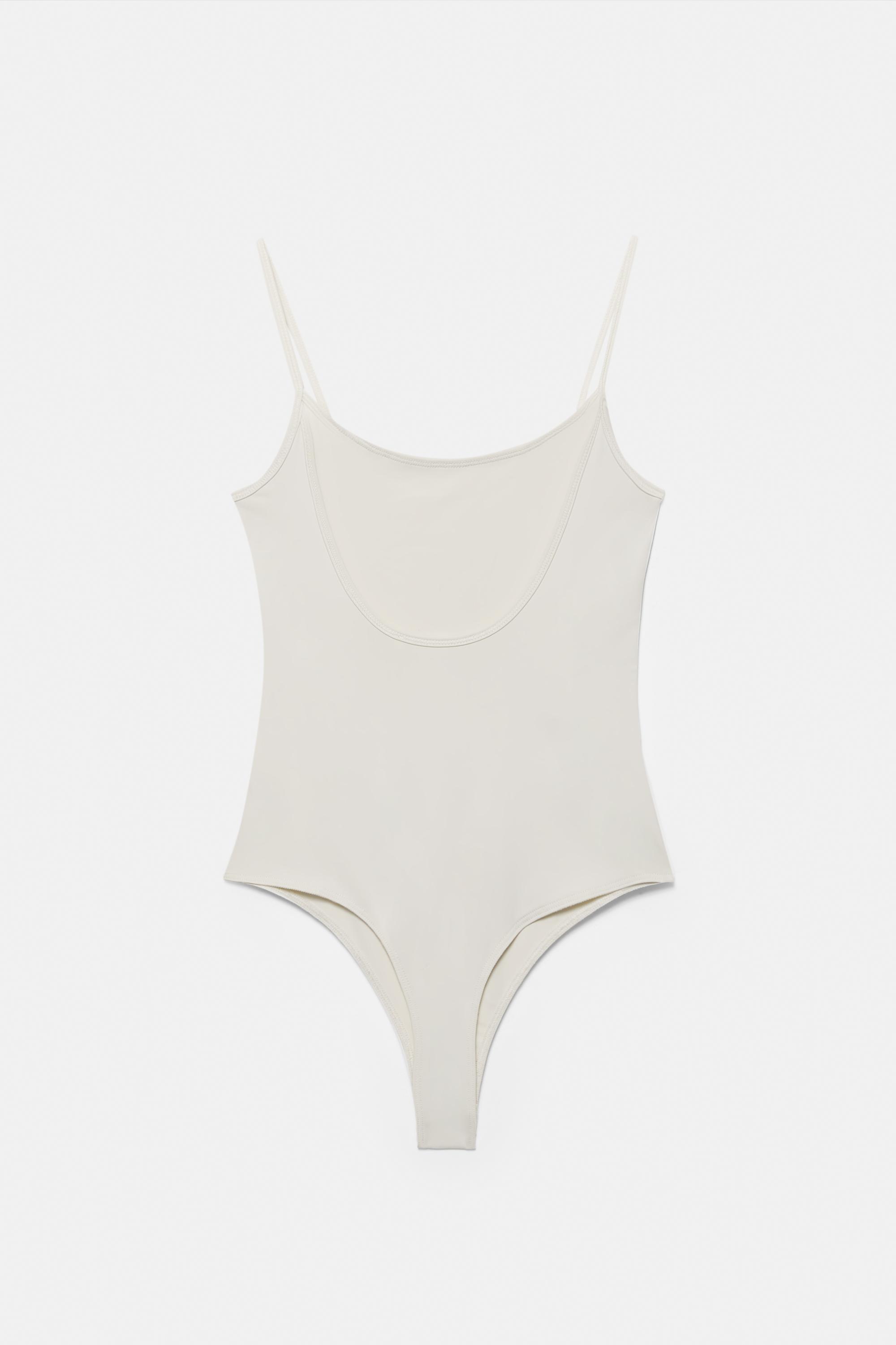 Polyamide bodysuit with thin straps — Cream