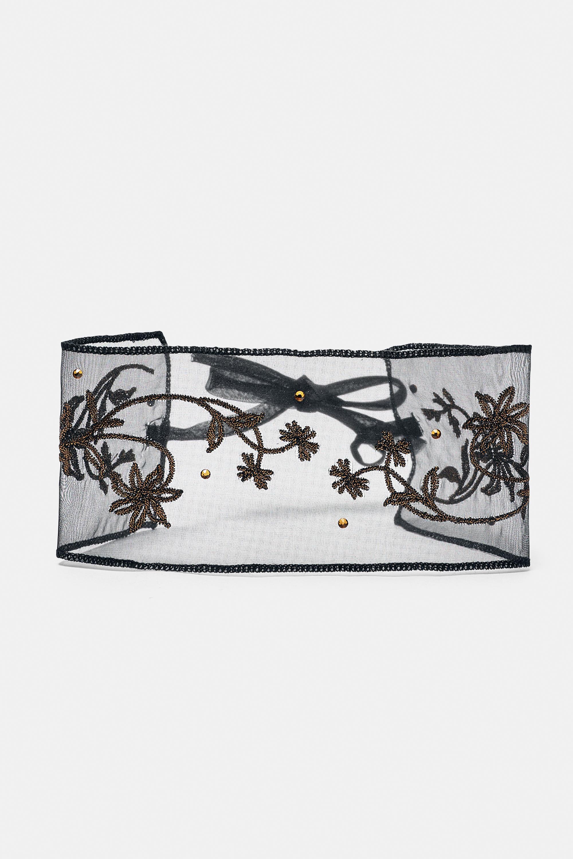 Embroidered tulle choker — Black