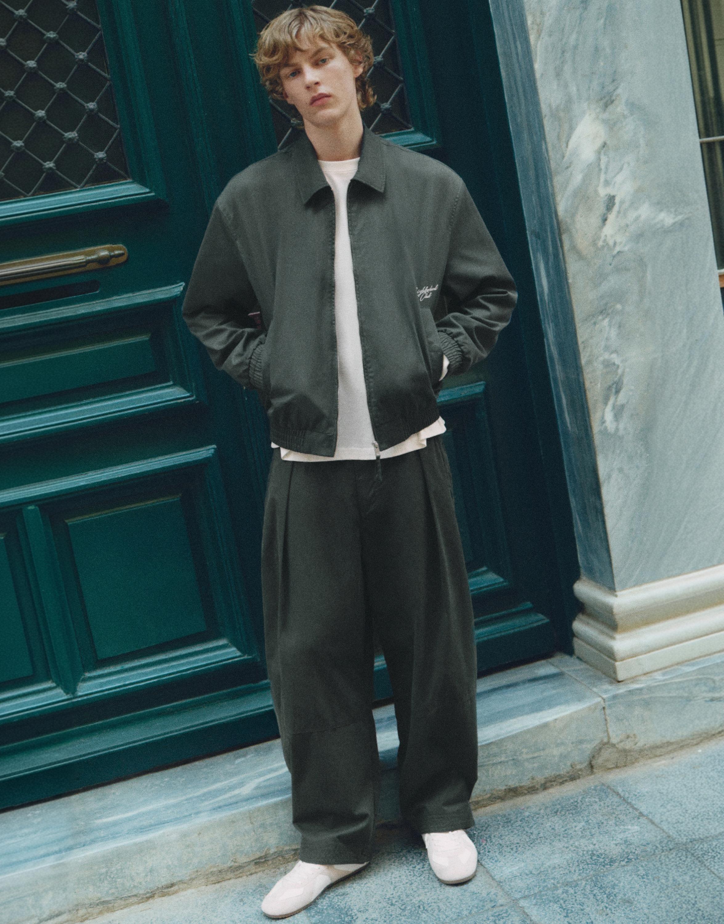 Darted barrel-leg trousers — Bluish green