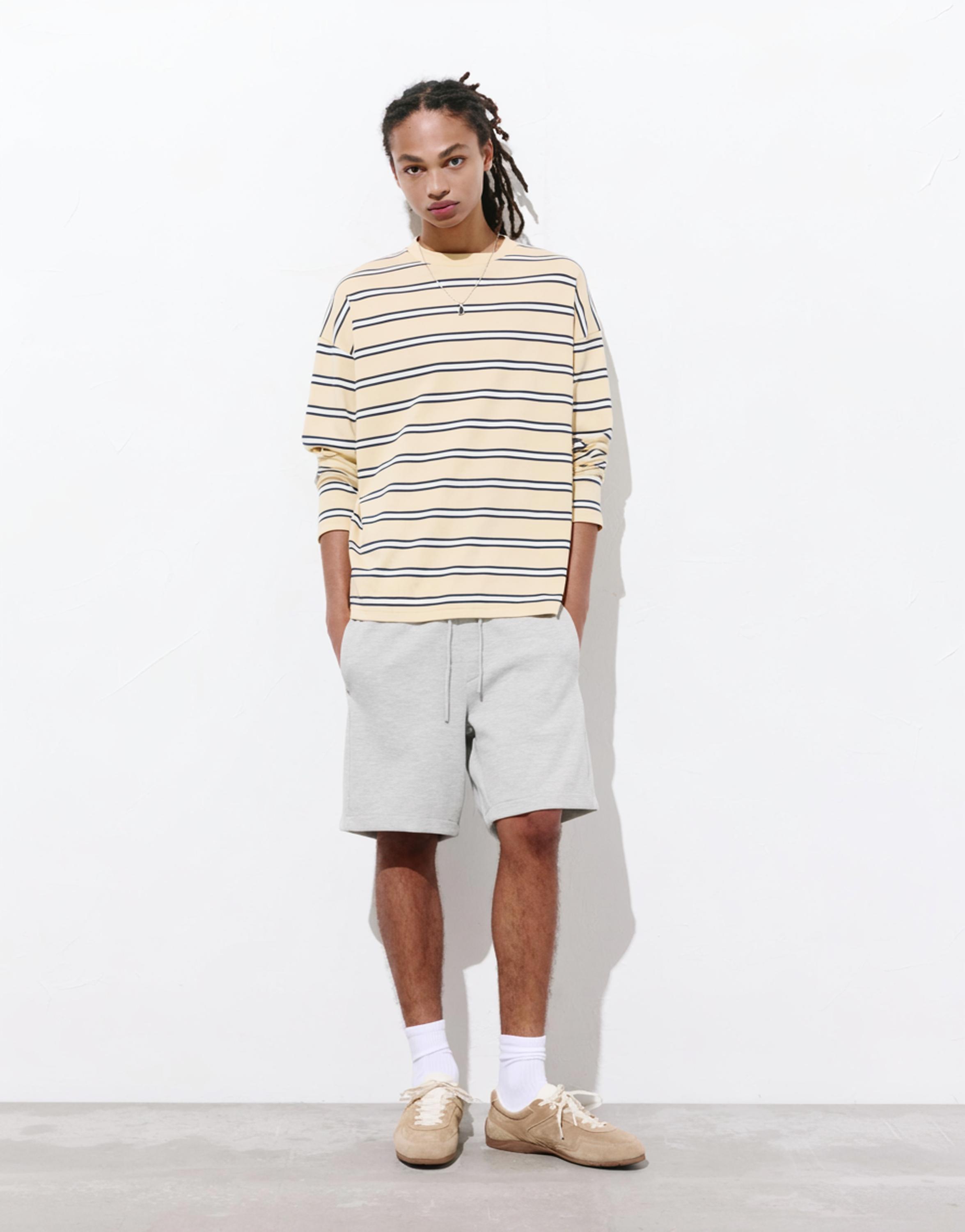 Piqué jogger Bermuda shorts — Grey marl