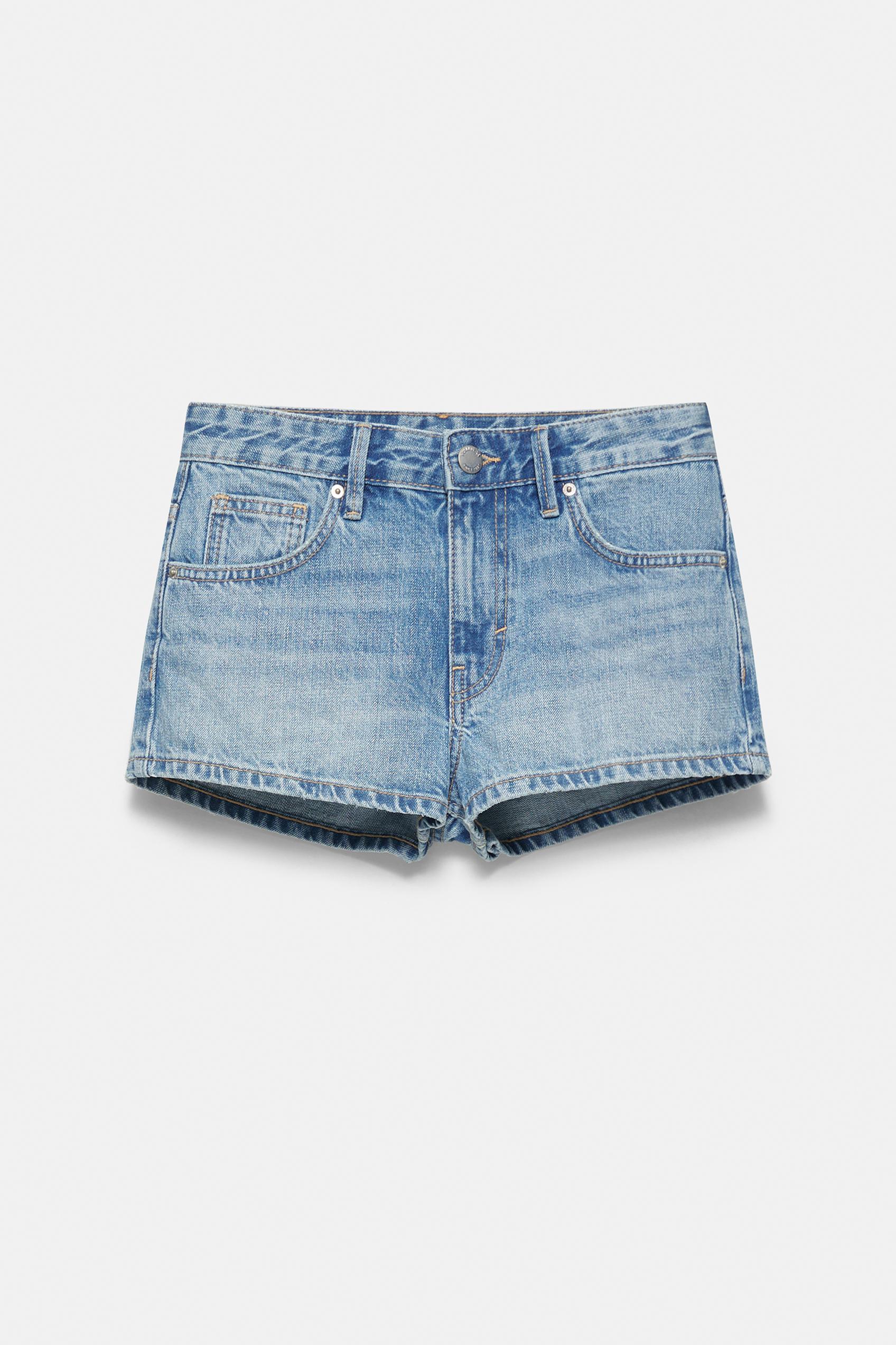 Low-rise denim mini shorts — Medium blue
