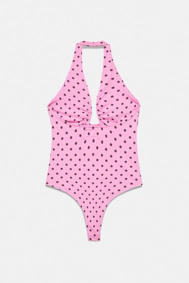 Gathered halterneck bodysuit — Pale fuchsia 6
