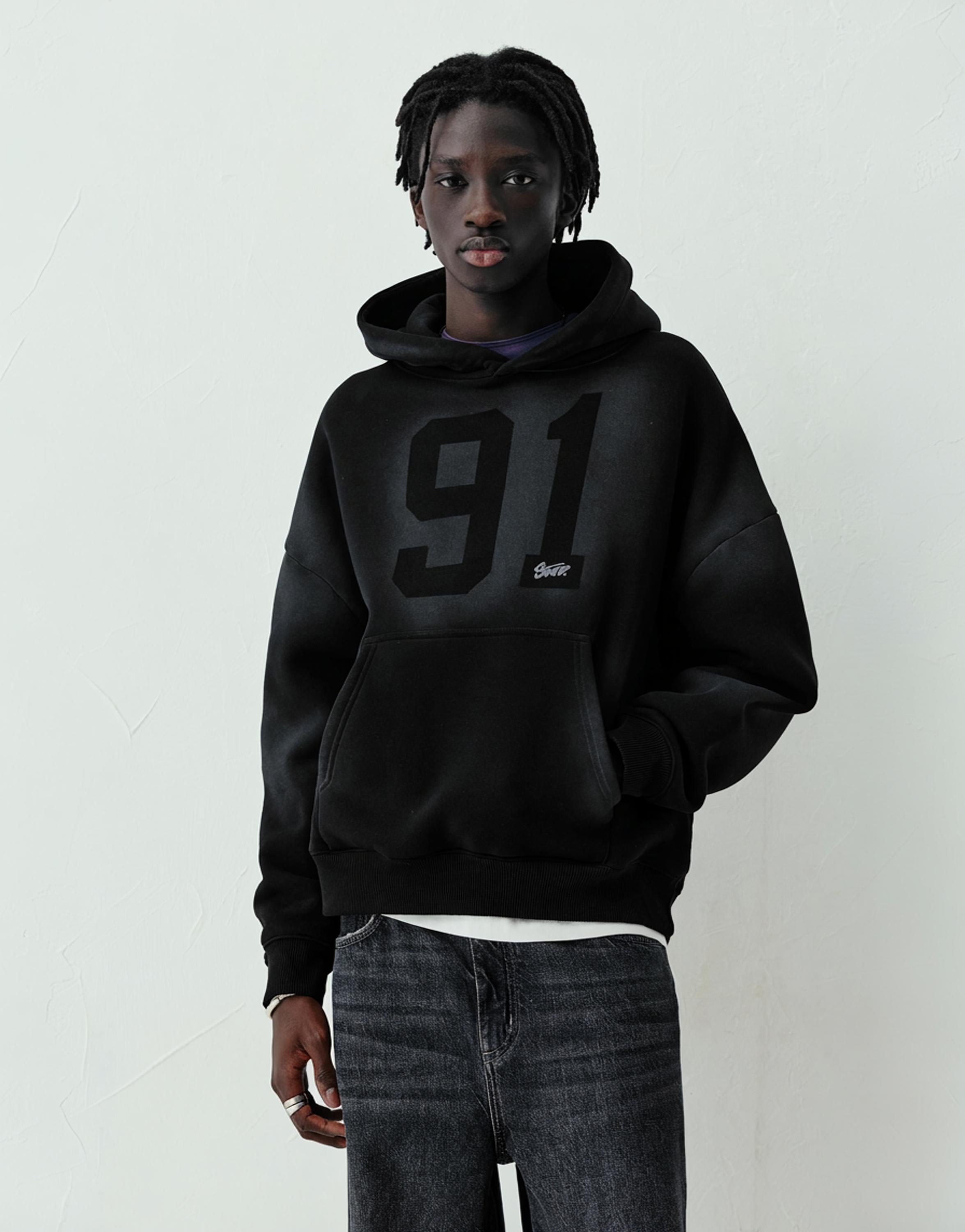 Siyah kapüşonlu sweatshirt STWD 91 - Görsel 7