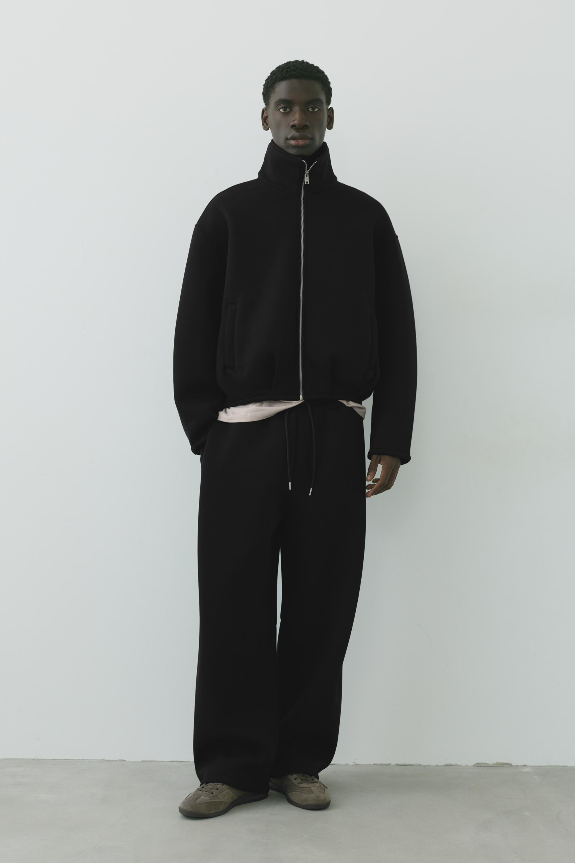 Neoprene-effect zip-up jacket — Black