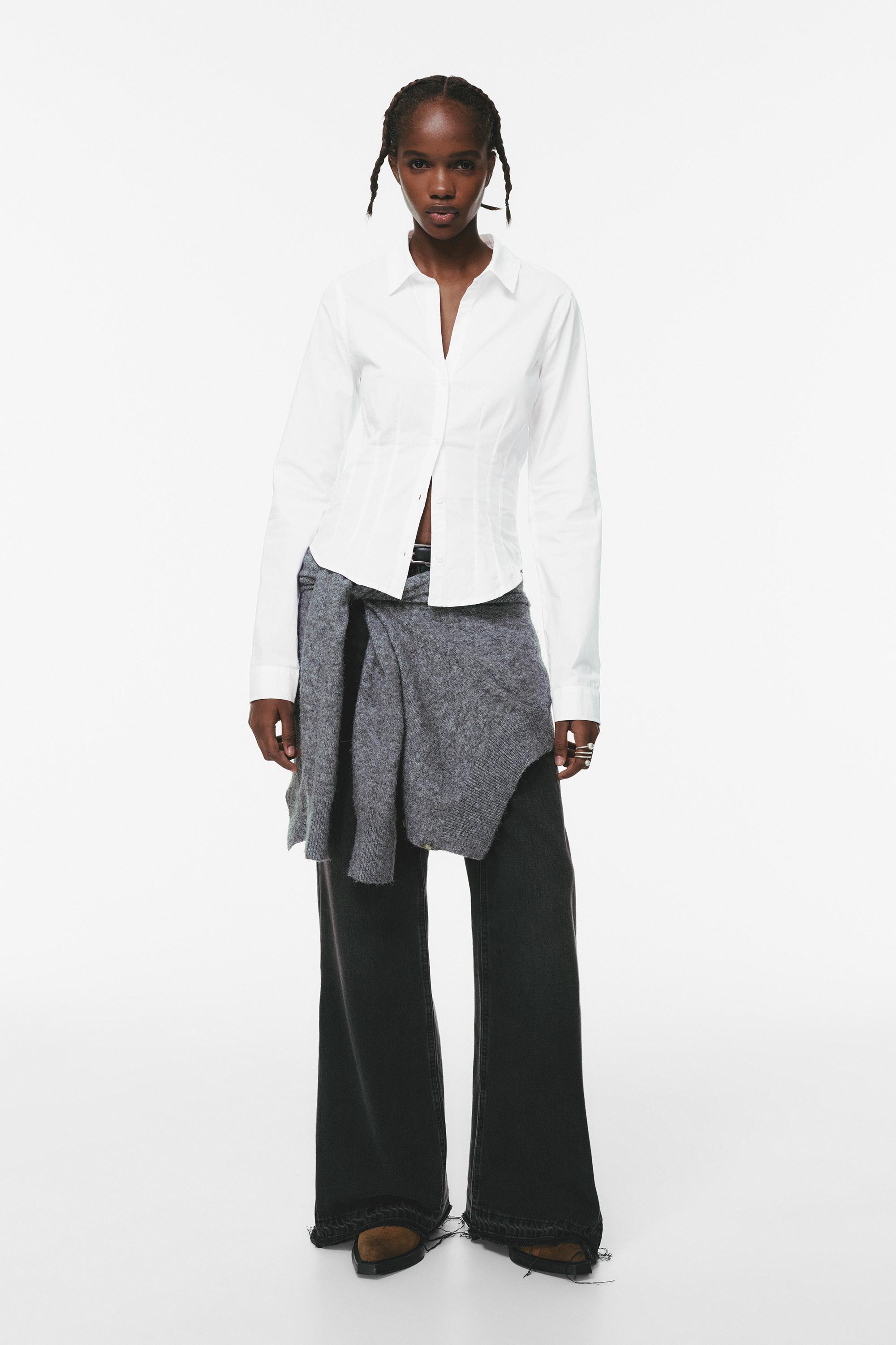 Poplin yırtmaçlı dar kesim gömlek - Görsel 57