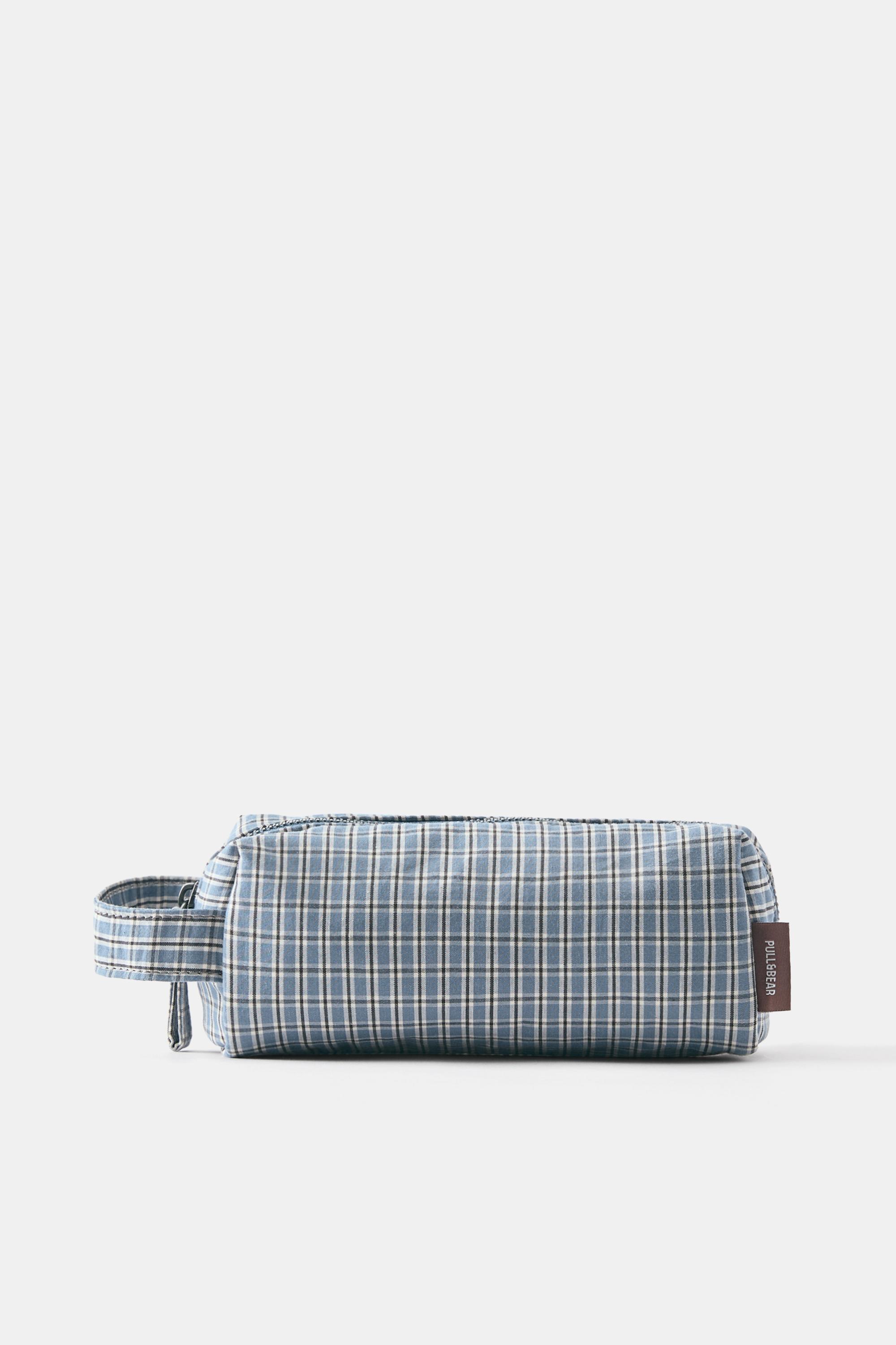 Check print pencil case — Blue