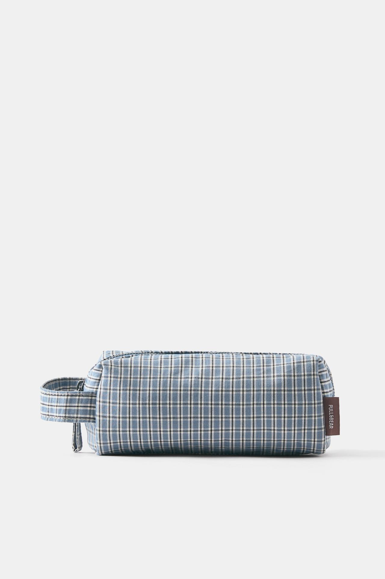 Check print pencil case — Blue