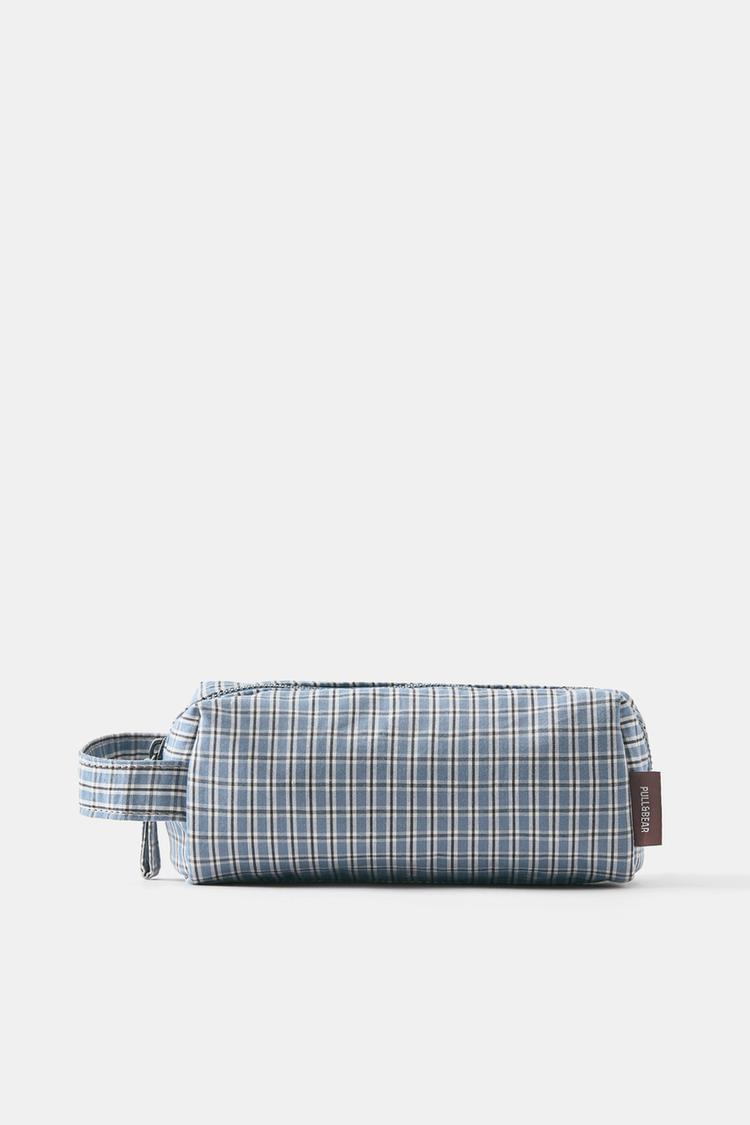 Check print pencil case — Blue