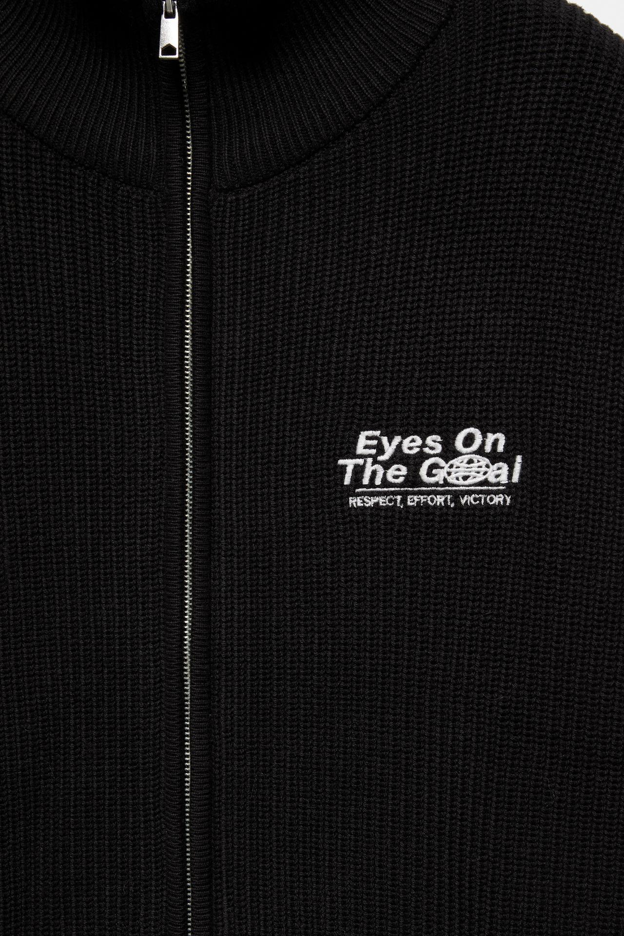 Embroidered zip cardigan — Black