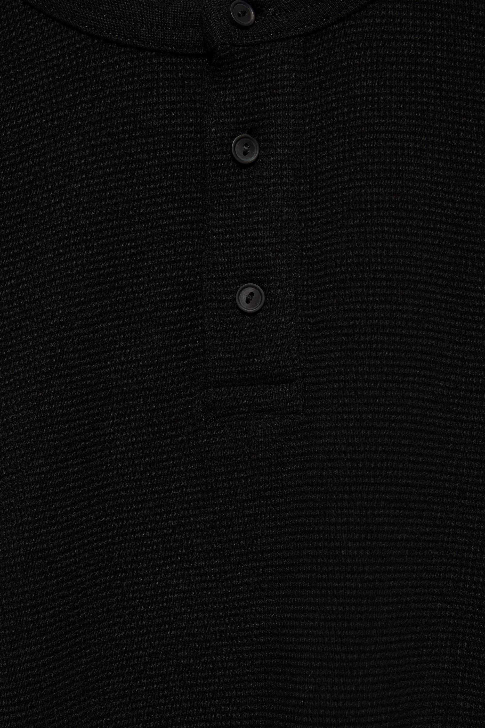 Waffle-knit long sleeve T-shirt — Black