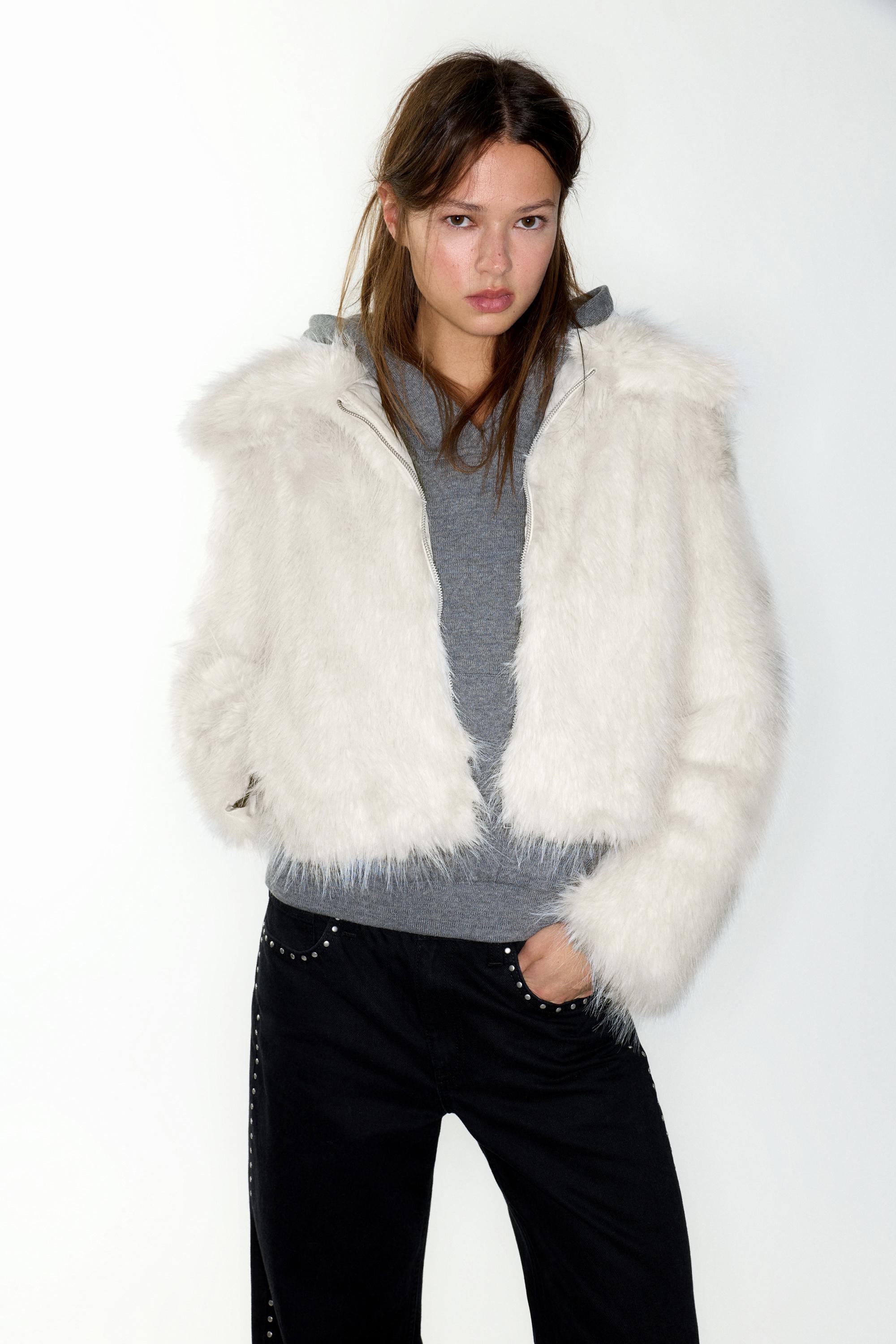 White faux fur jacket — Ecru