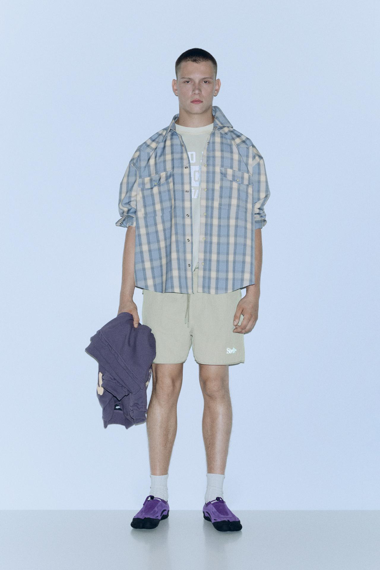 Long sleeve check shirt with pockets — Pale blue