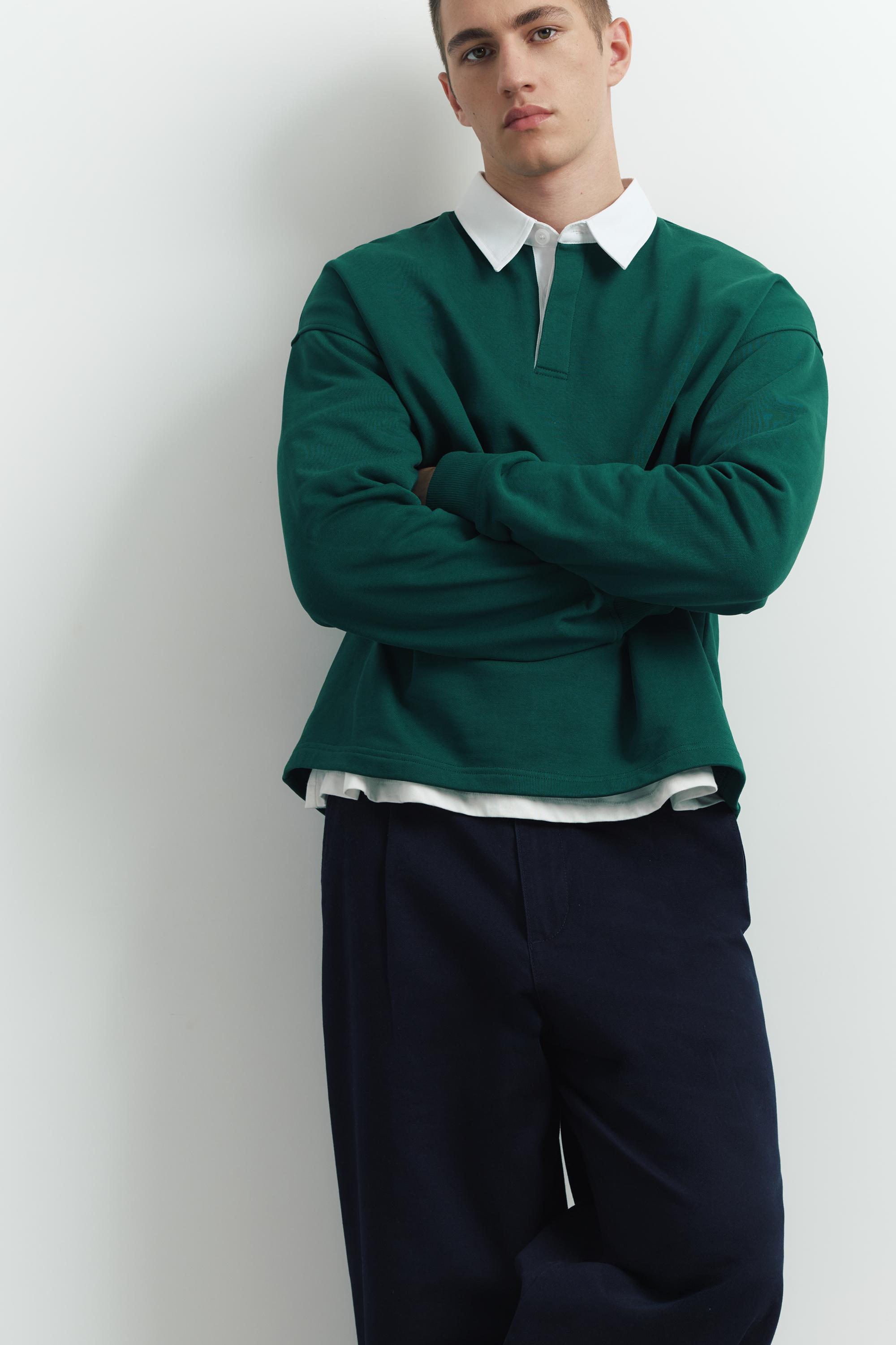 Long sleeve striped polo shirt — Green