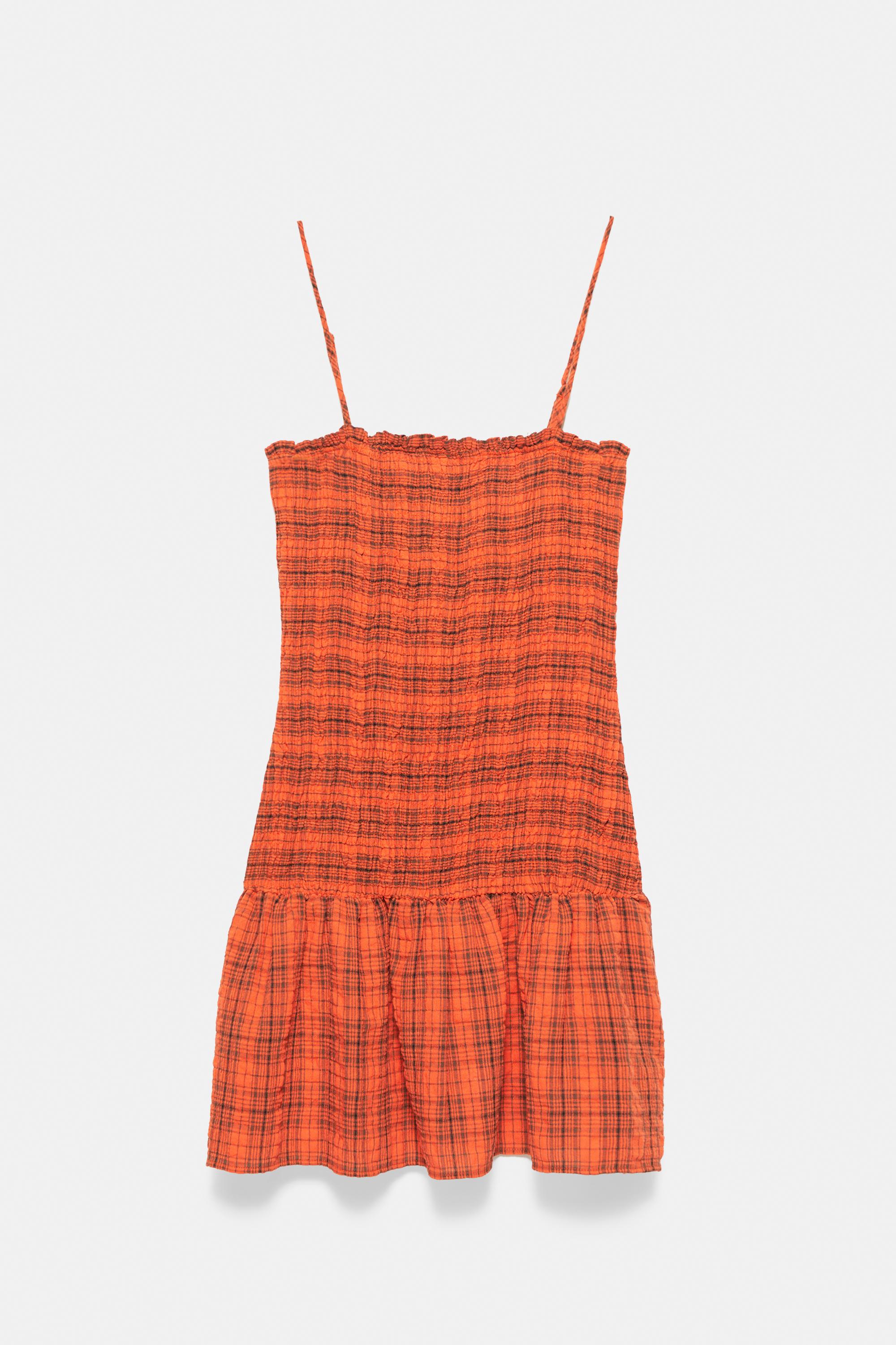 Check smocked dress — Red