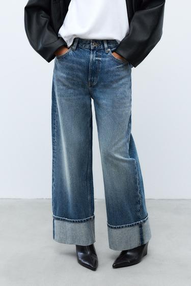Baggy jeans with turn-up hems — Medium blue 2