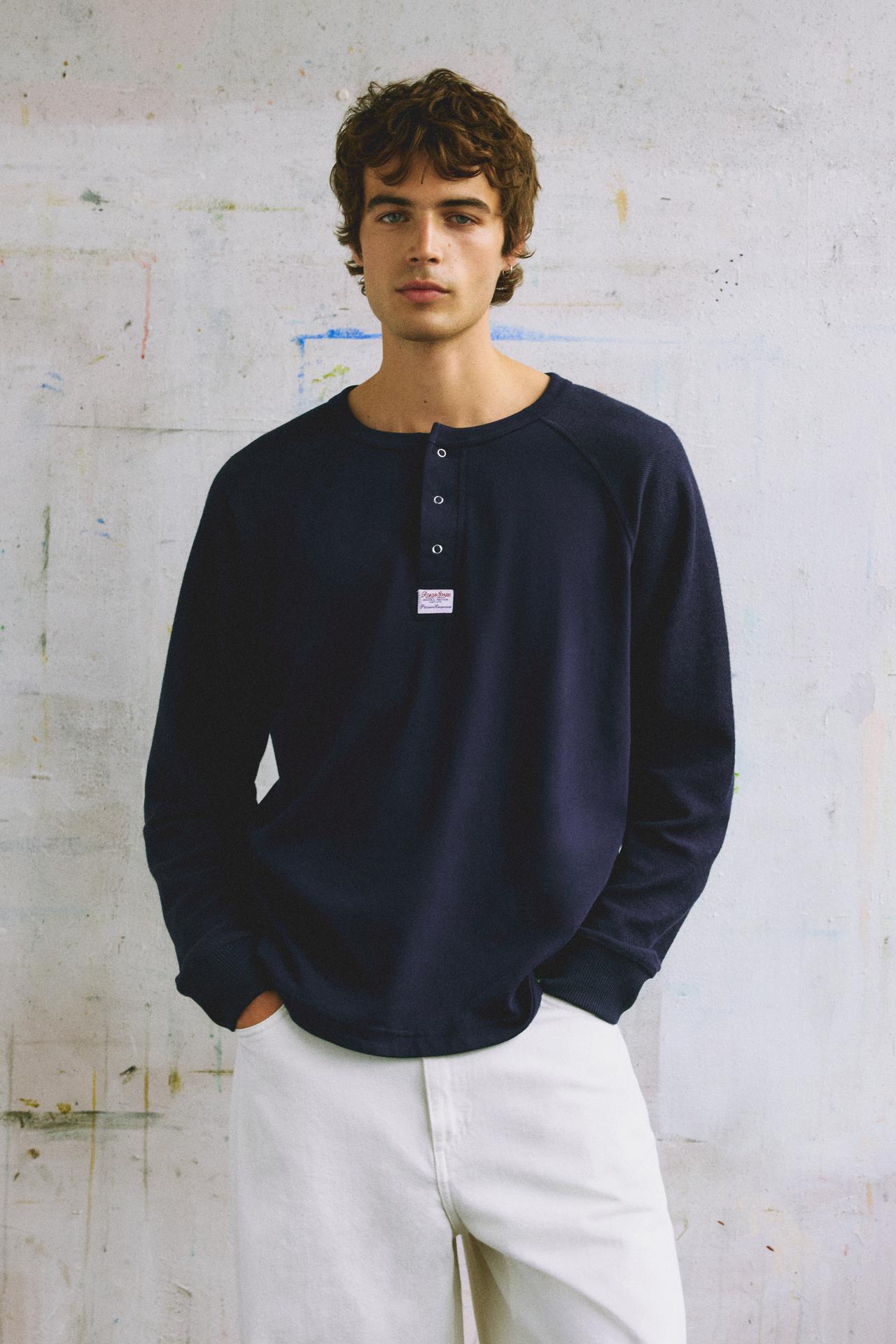 Henley-neck T-shirt — Blue