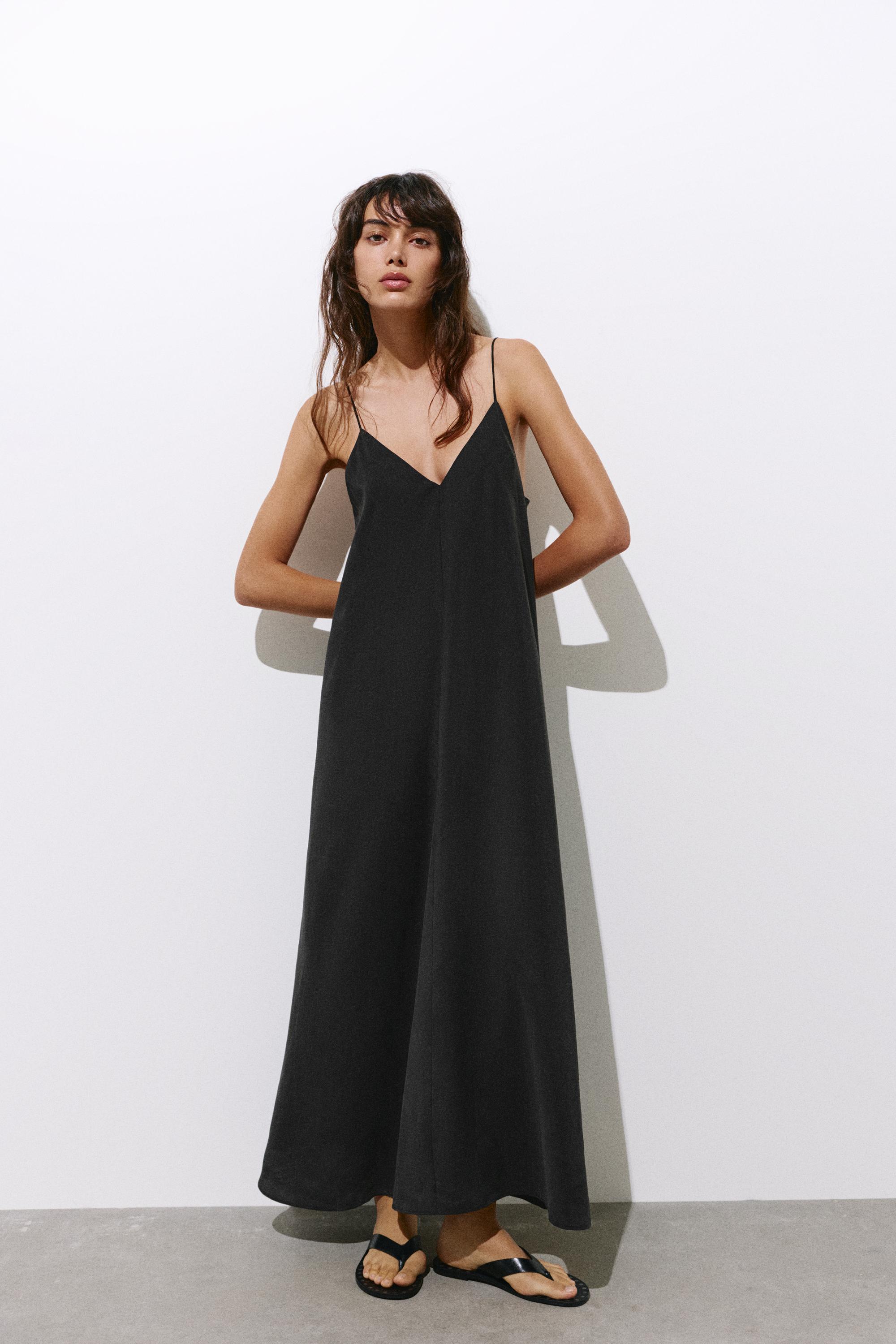 Strappy flowing modal midi dress — Anthracite grey