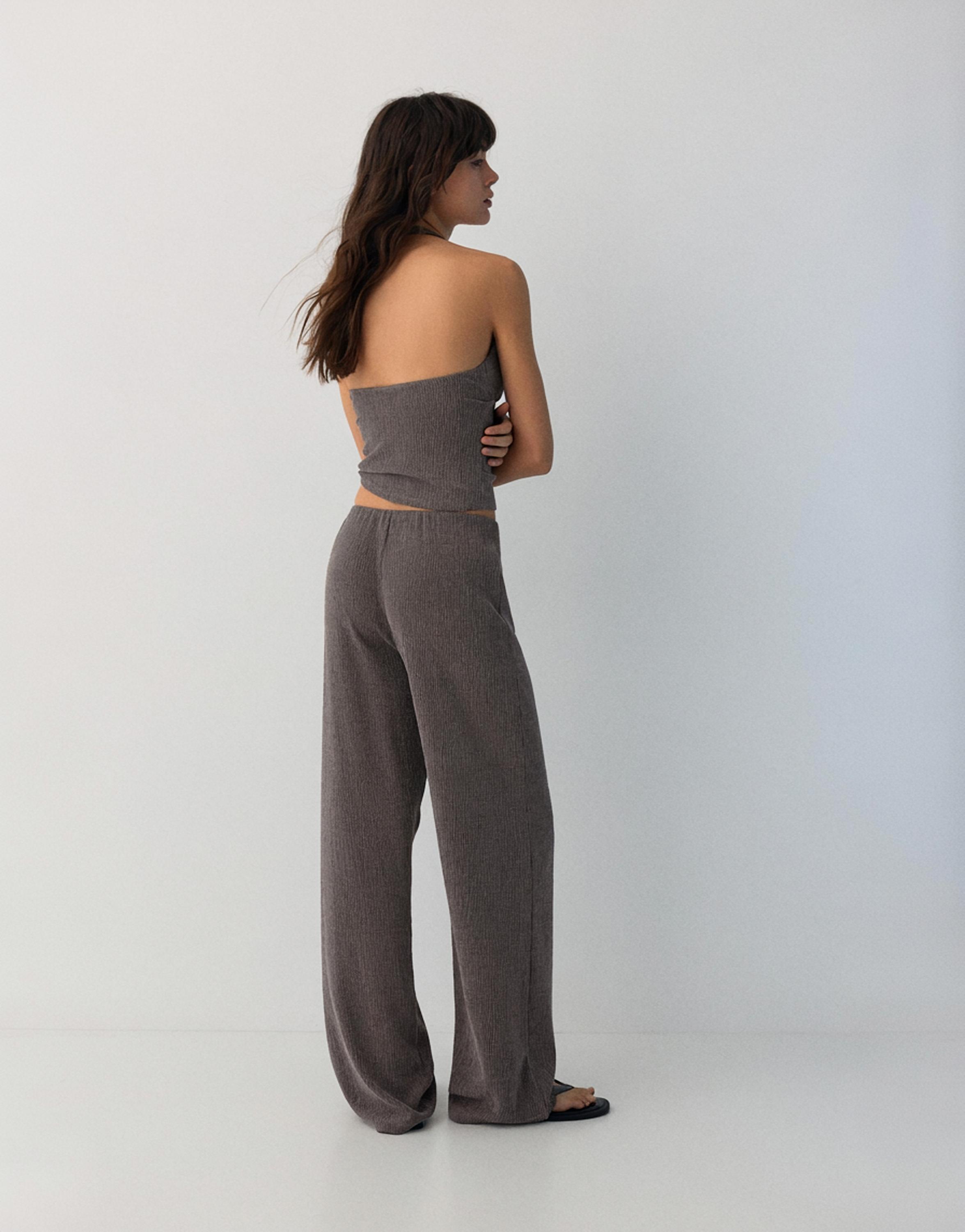 Crepe straight-leg trousers — Brown