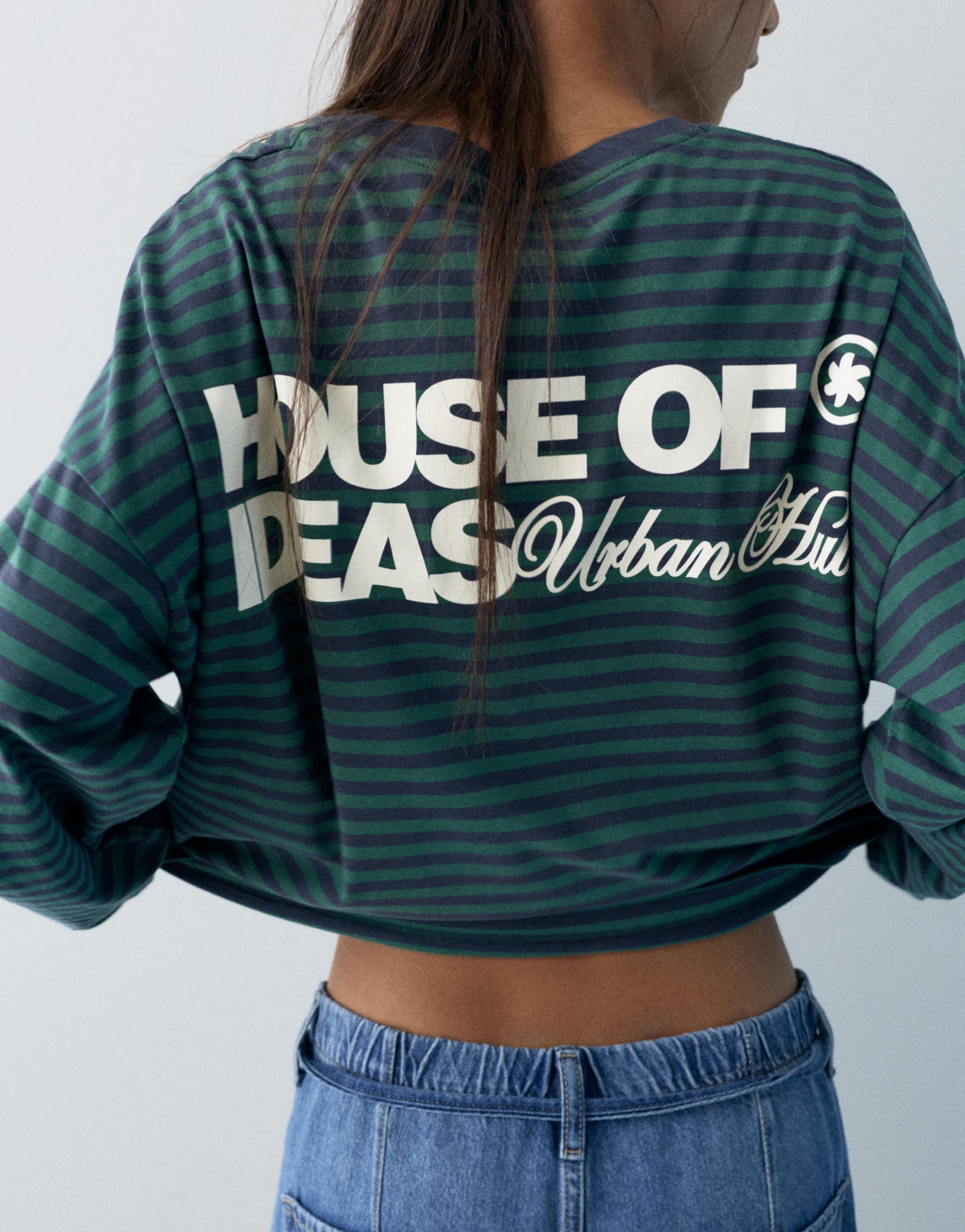 Yazılı çizgili uzun kollu t-shirt - Görsel 8