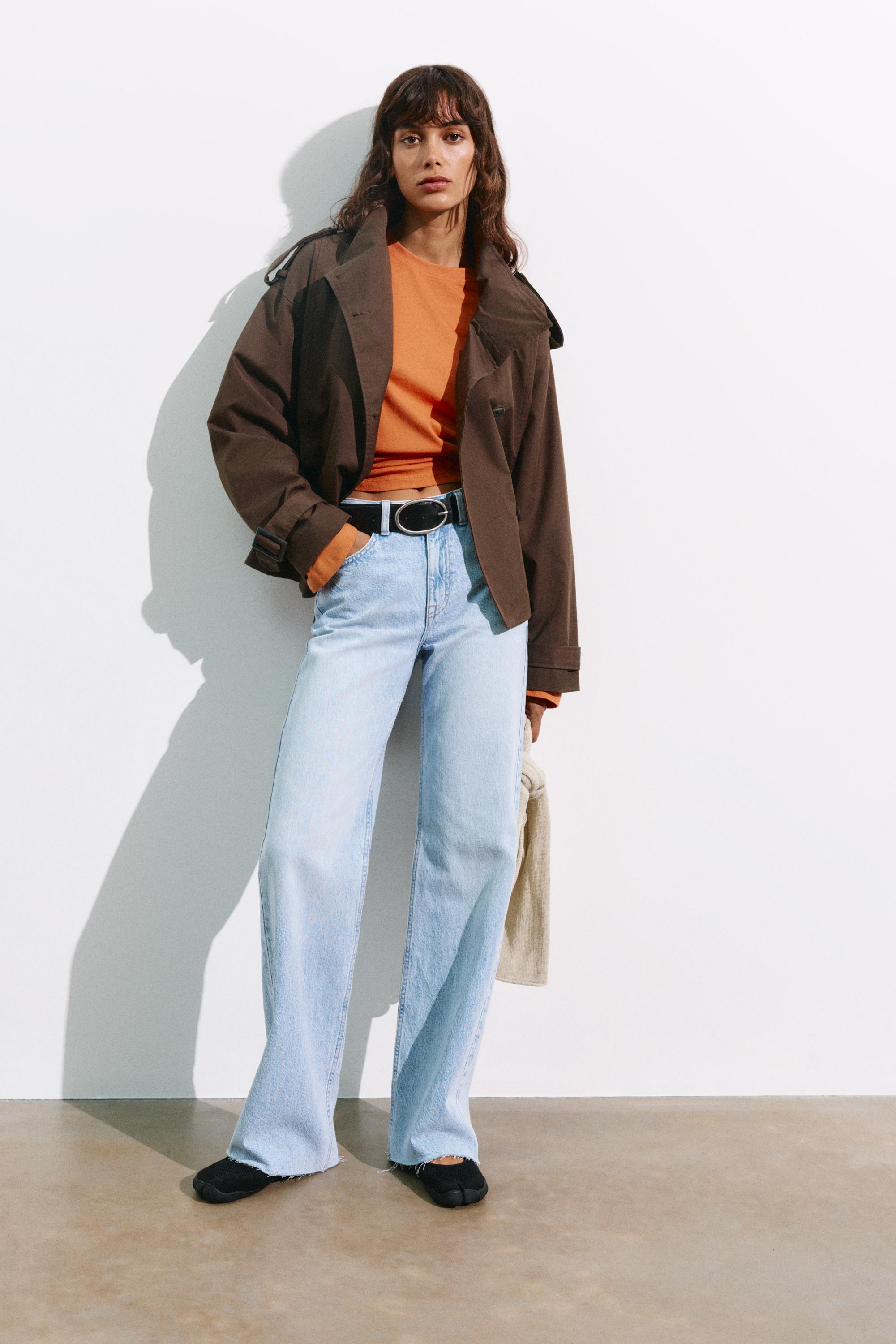 Short belted trench coat — Brown